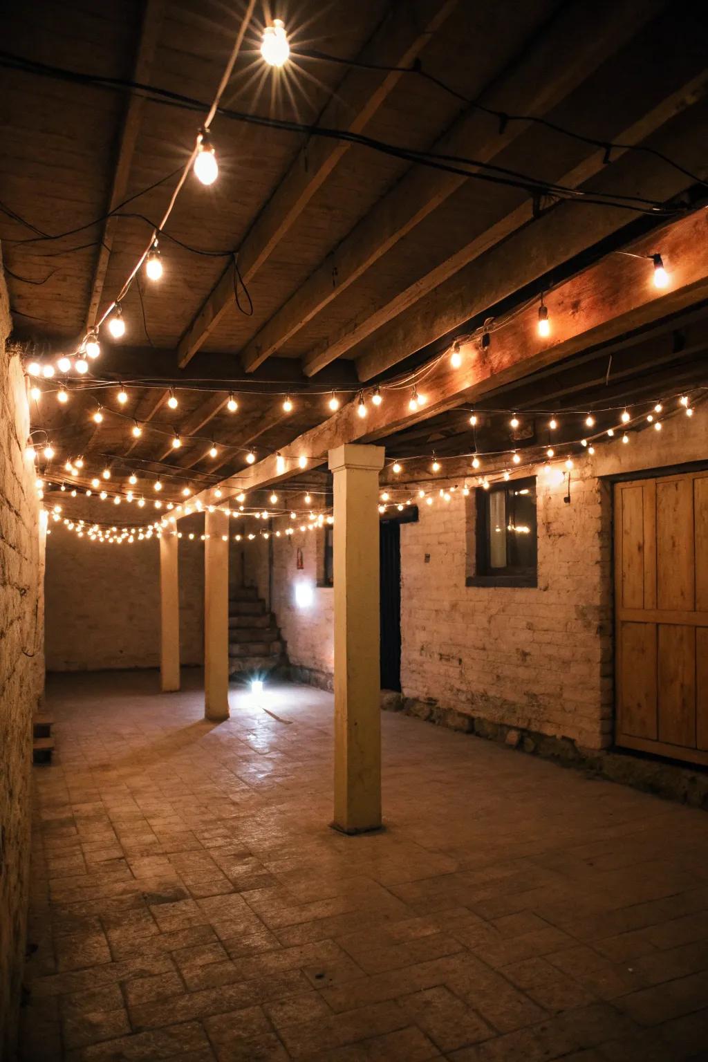 Fairy lights contribute a hint of enchantment to your basement.