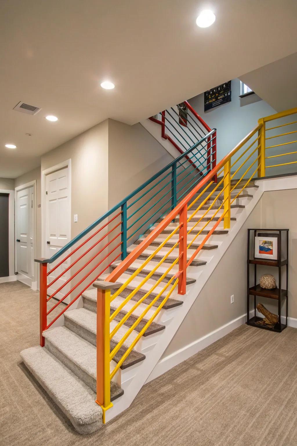Vivid hues transform your staircase into a notable attraction.