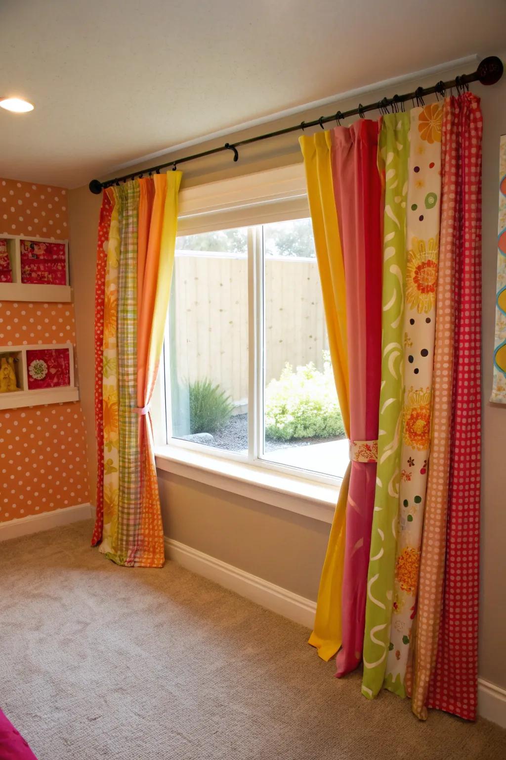 Dynamic drapes can infuse a burst of color into your basement.