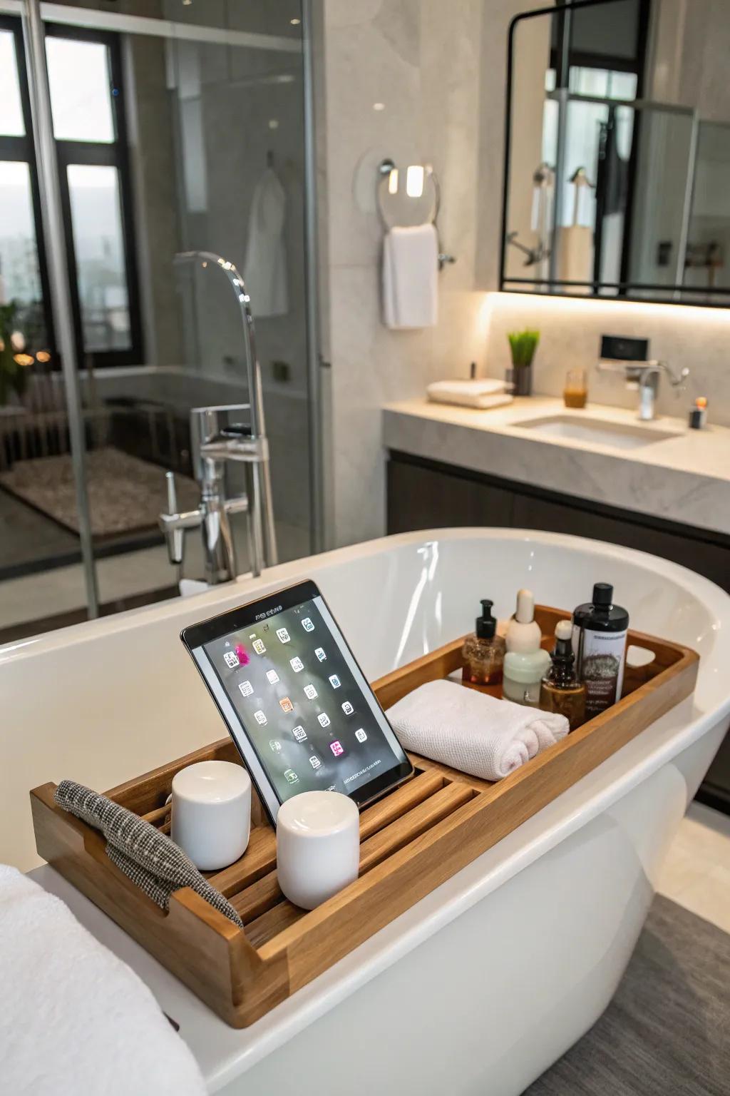 Watch your favorite shows while enjoying a tranquil bath.
