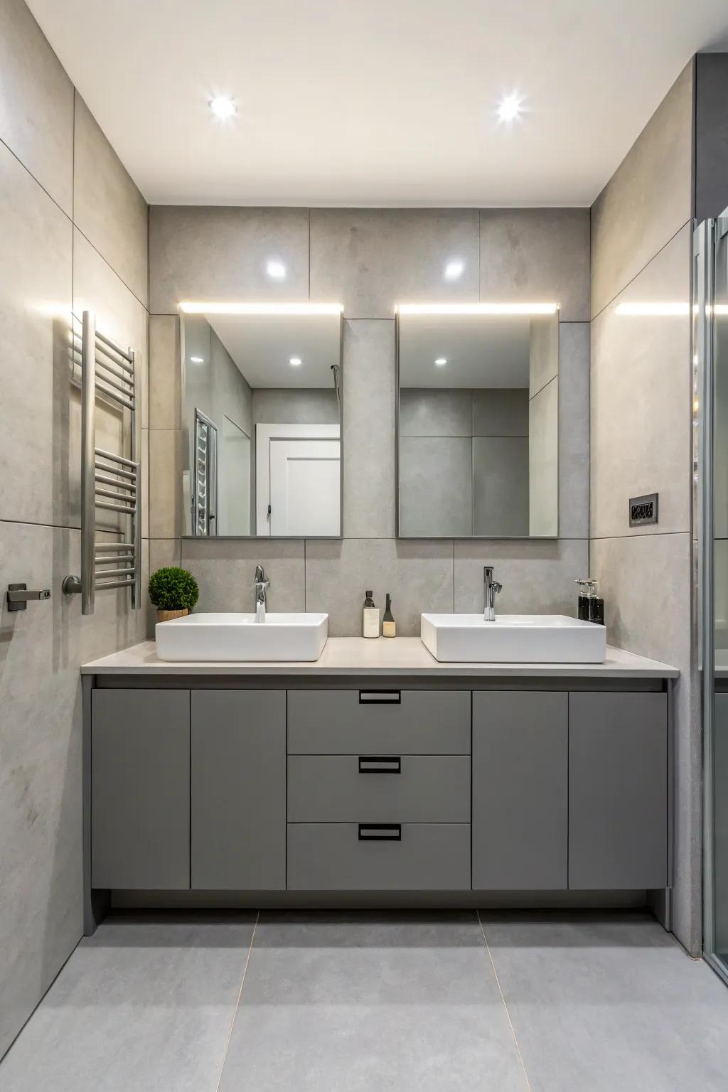 Silver cabinets provide modern style and flexibility.