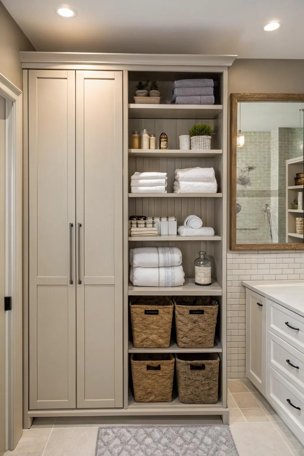 Display and concealed storage for aesthetics and practicality.