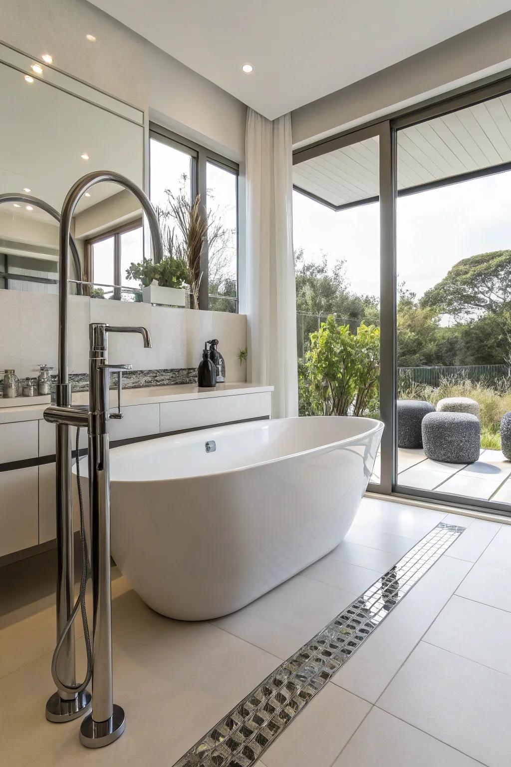 Modern fixtures add a contemporary feel to classic bathtub designs.