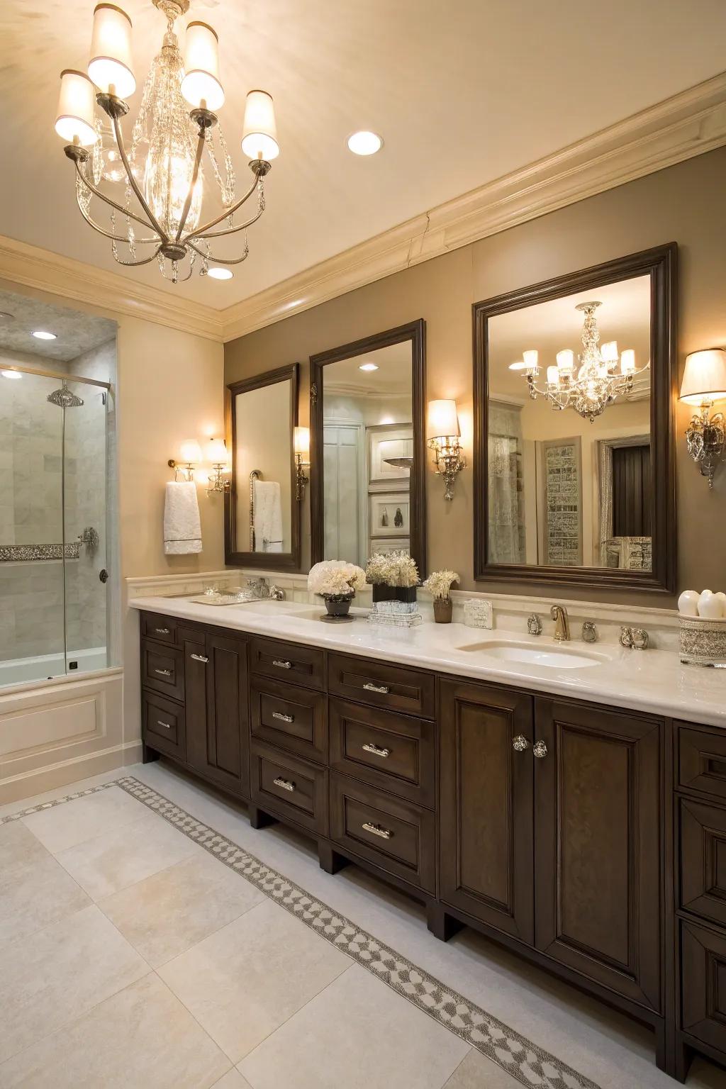 A dual sink design that works great for shared bathroom areas.