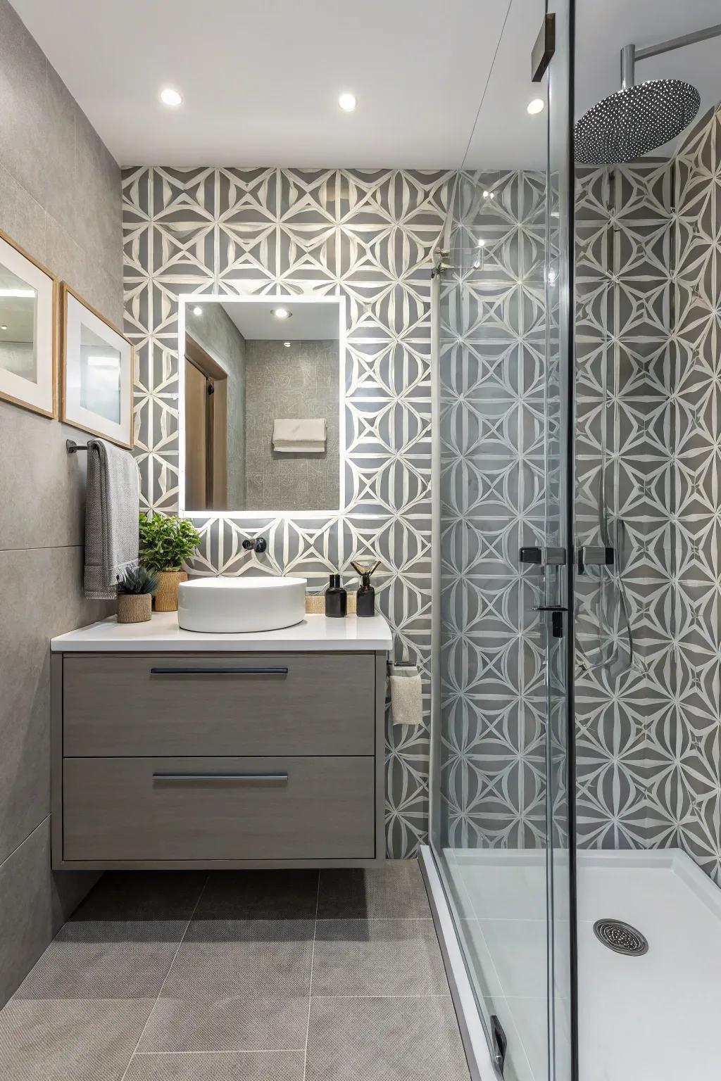 Geometric patterns inject a modern and edgy vibe into any bathroom.
