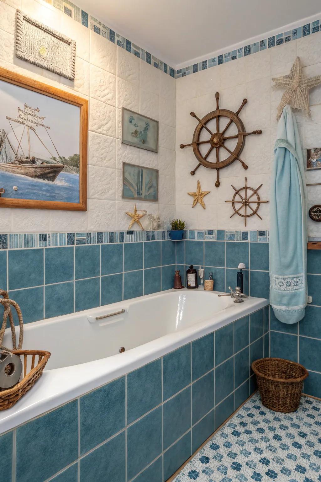 Refreshing coastal vibes with blue tiles