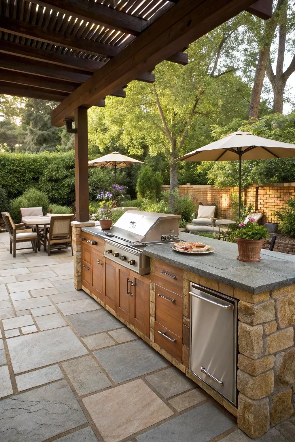 Full outdoor kitchen for seamless cooking.