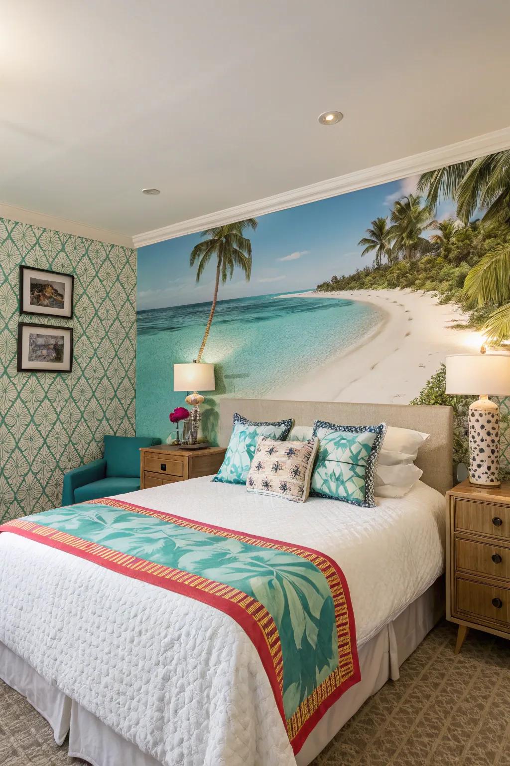 Convert any room into a lively escape with tropical scene wallpaper.