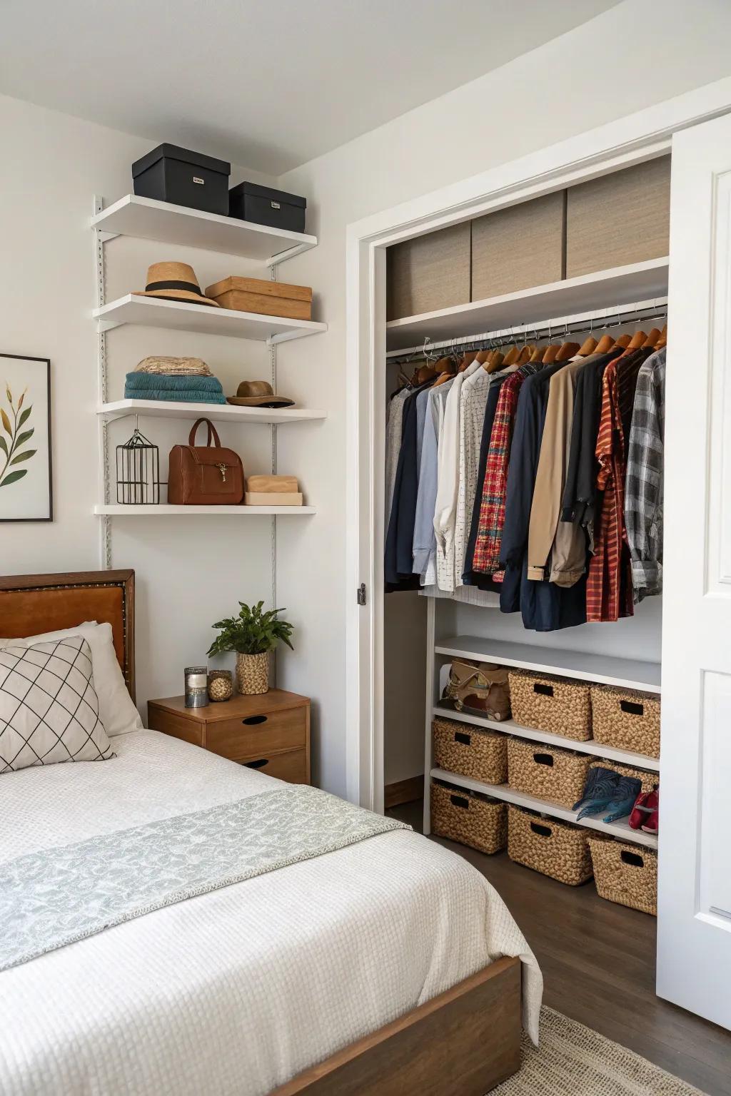 Clever storage innovations maintain a tidy and efficient alcove.