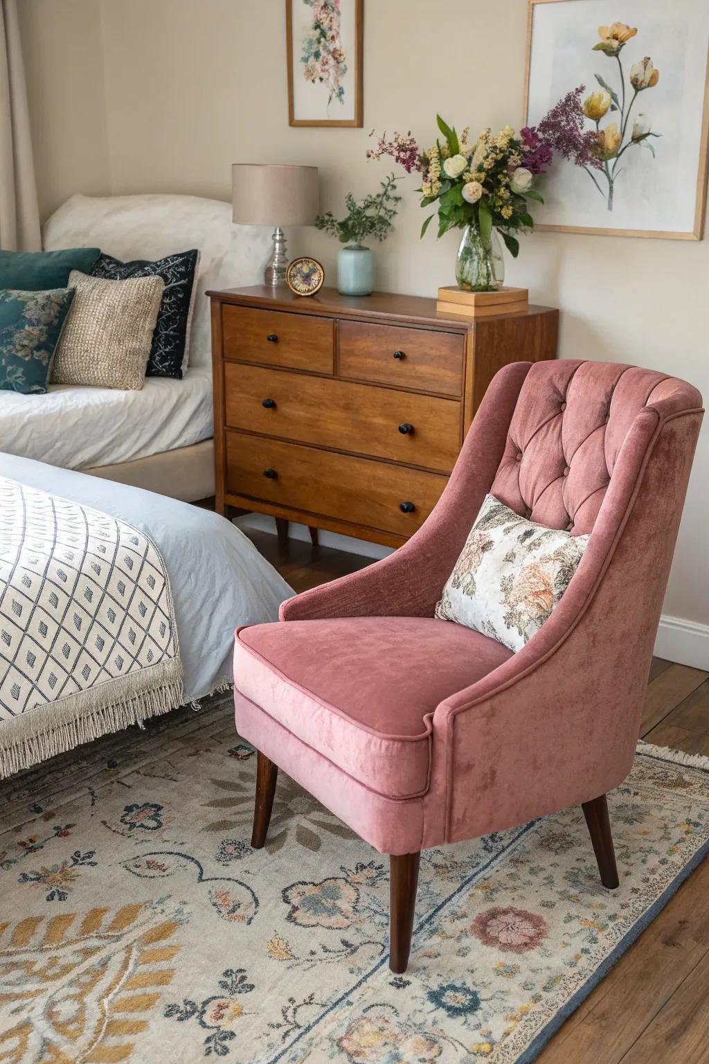 Velvet chairs enhance any room with a luxurious texture.