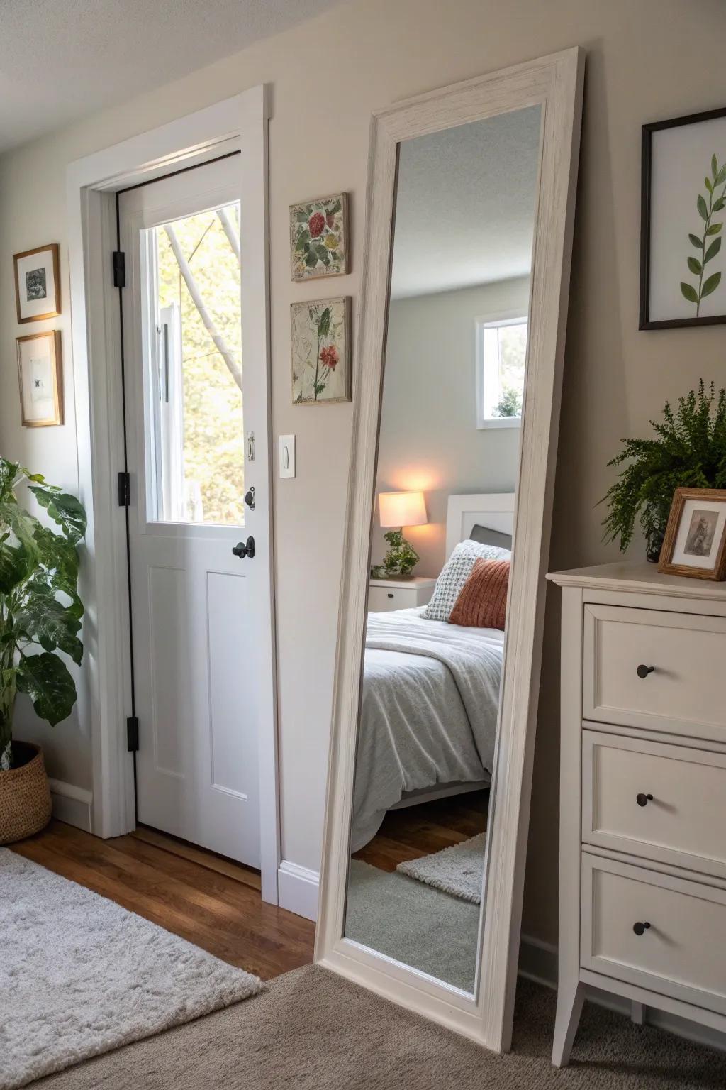 Mirrors on doors craft the illusion of space and add elegance.