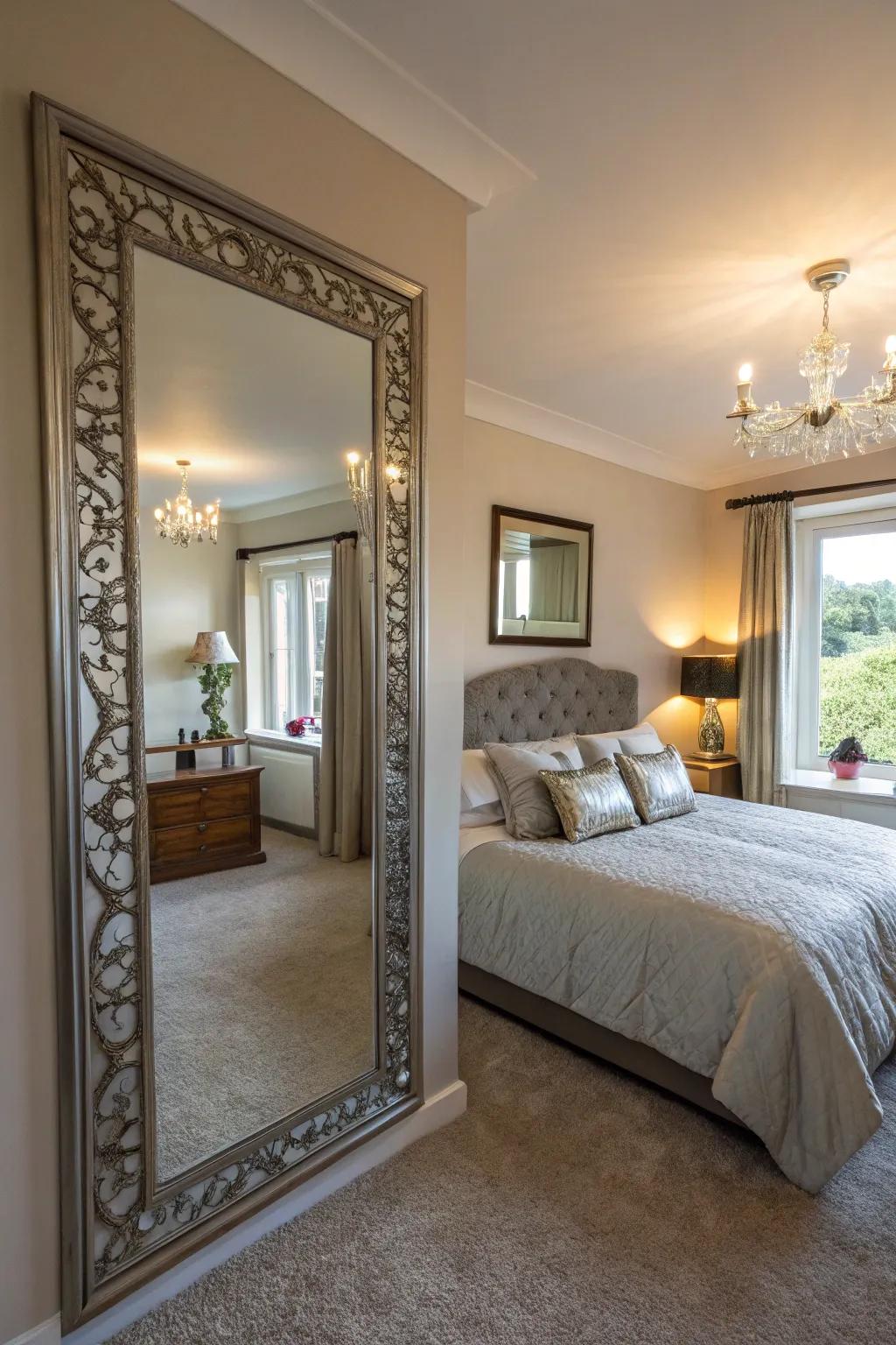 Mirrors can visually grow your bedroom area.