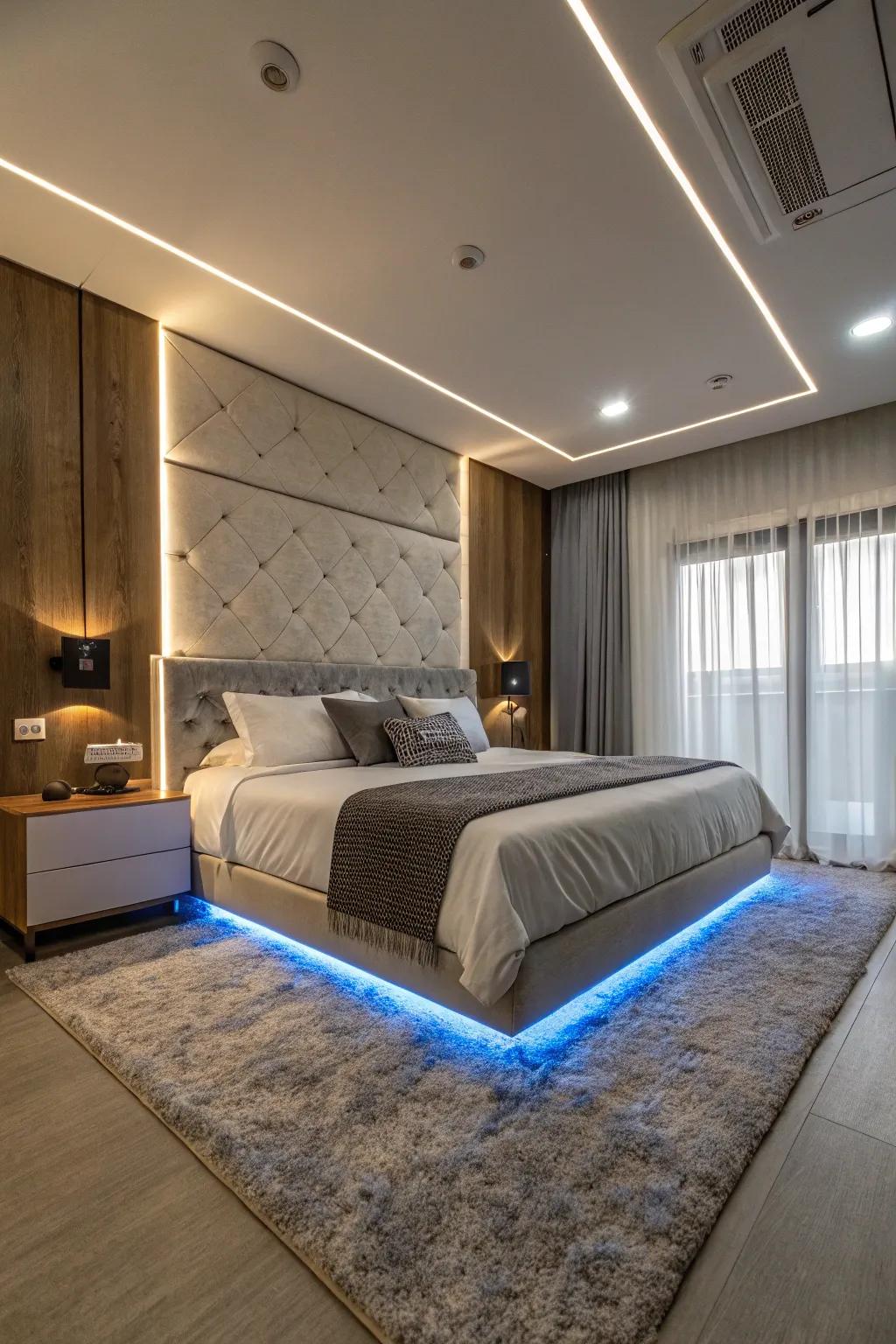LED strip lights give any bedroom a modern vibe.