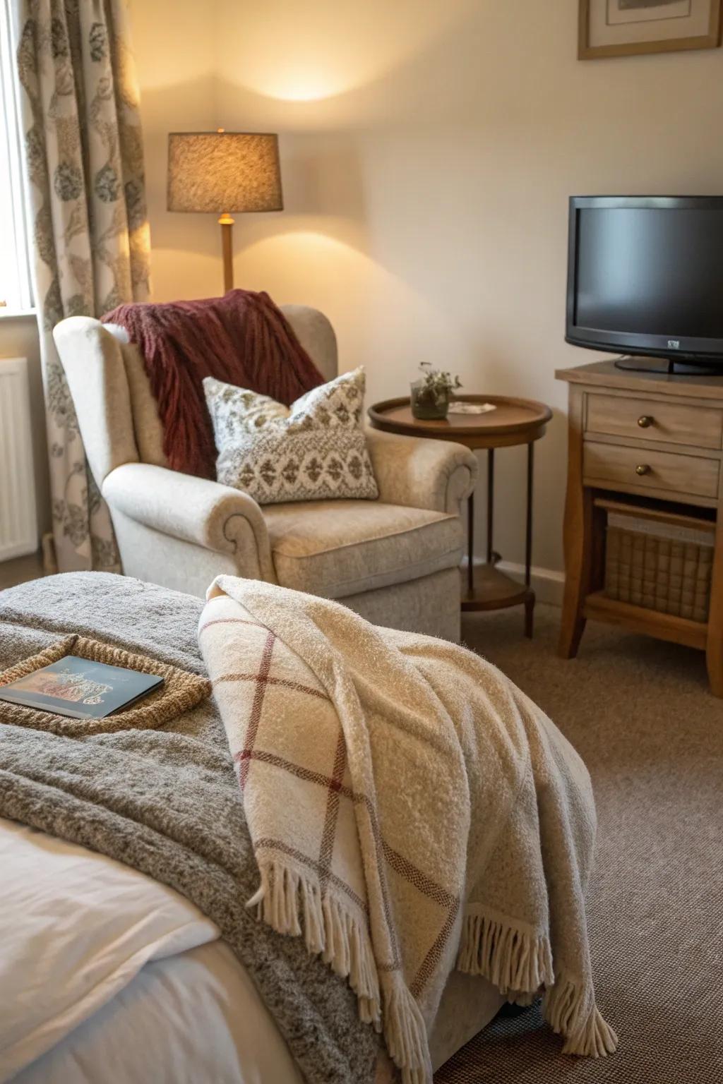 Soft fabrics add comfort and warmth to your TV sitting space.