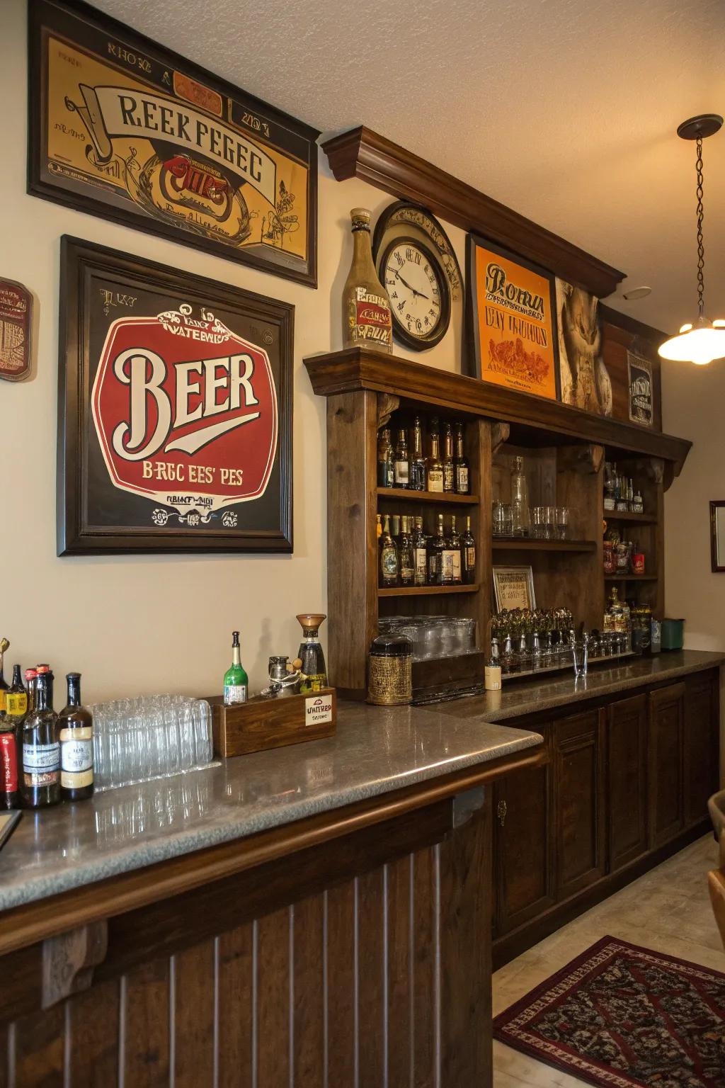 Vintage brewing advertisements infuse a reminiscent aspect into your embellishments.
