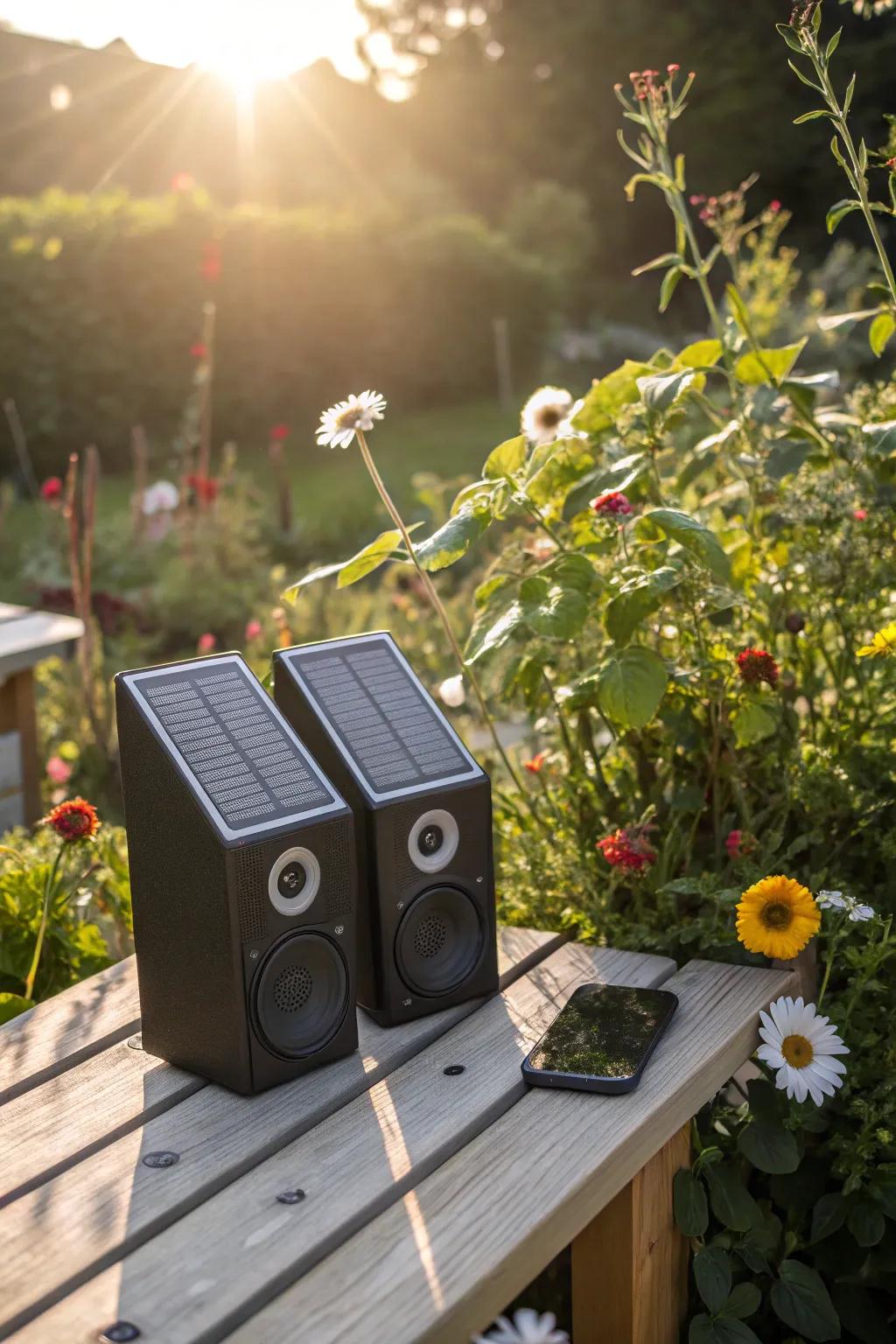 Use solar energy with eco-friendly speakers for sustainable sound.