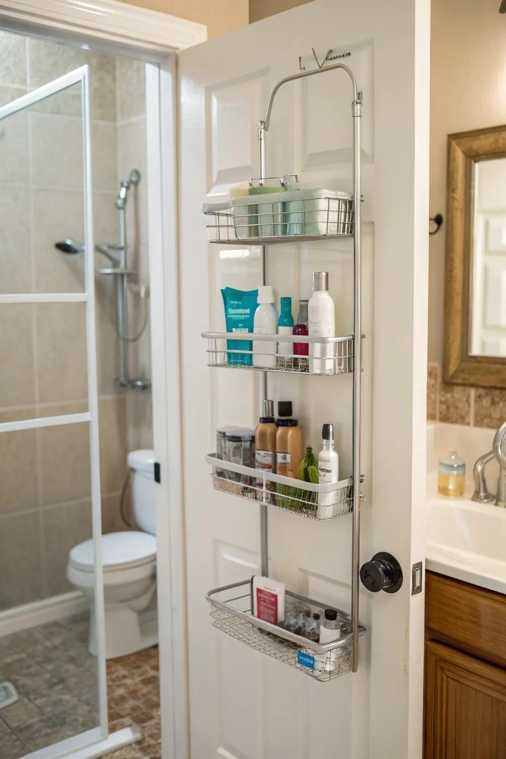 Make great use of your door area with a over-the-door shower buddy.