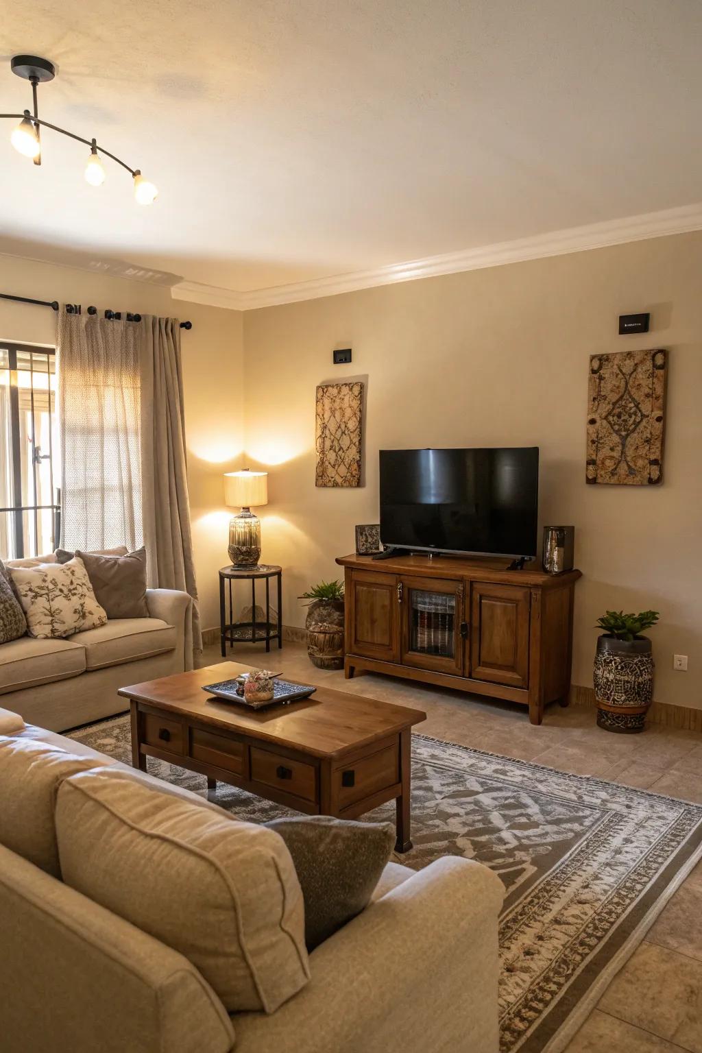 Neutral tones establish a serene foundation for any living room.