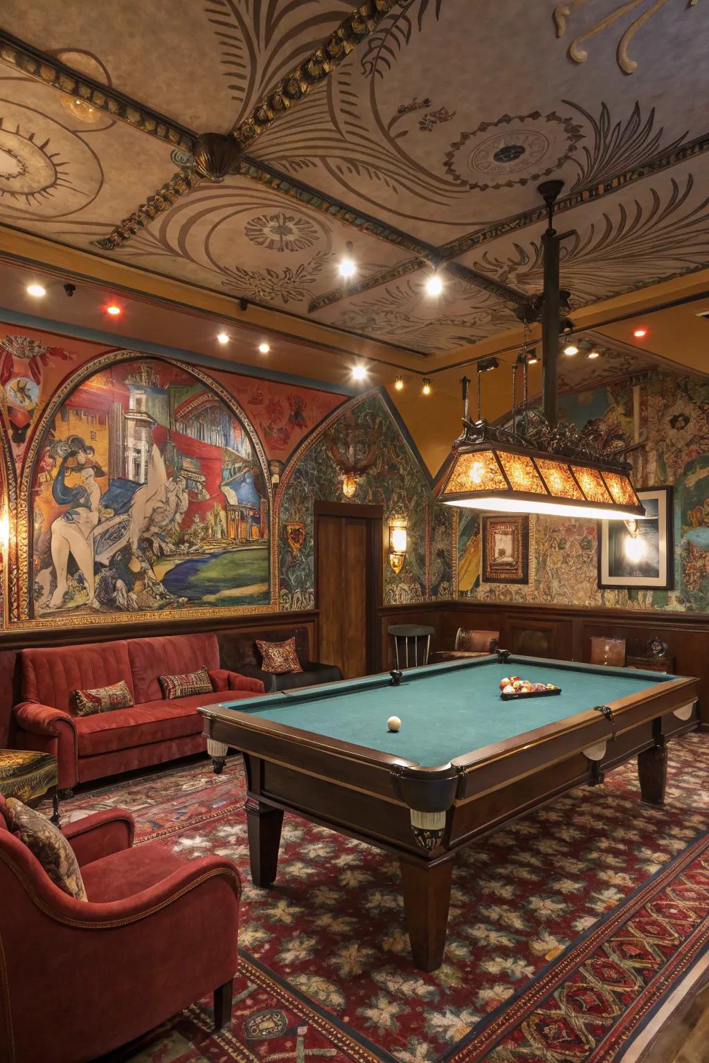 Artistic walls add individuality to your billiard spot.