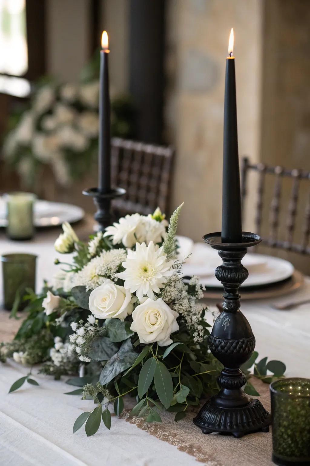 Sophisticated black and white table centerpiece.