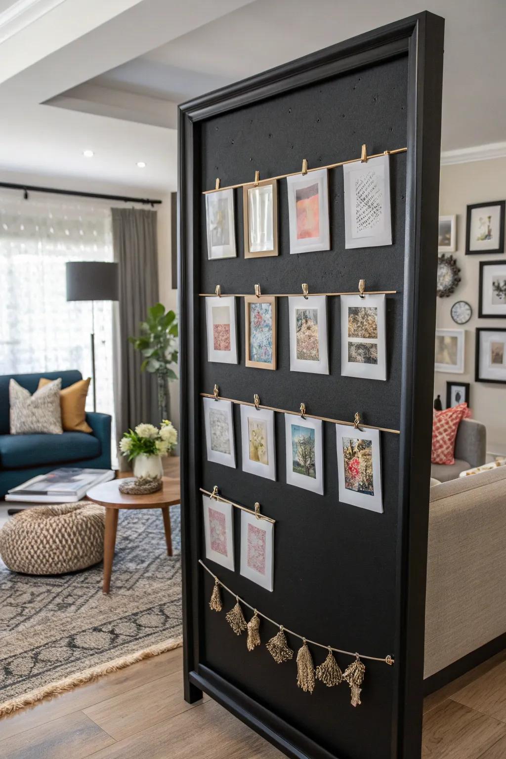 Design your personal gallery wall with a display board presenting your favorite art pieces.