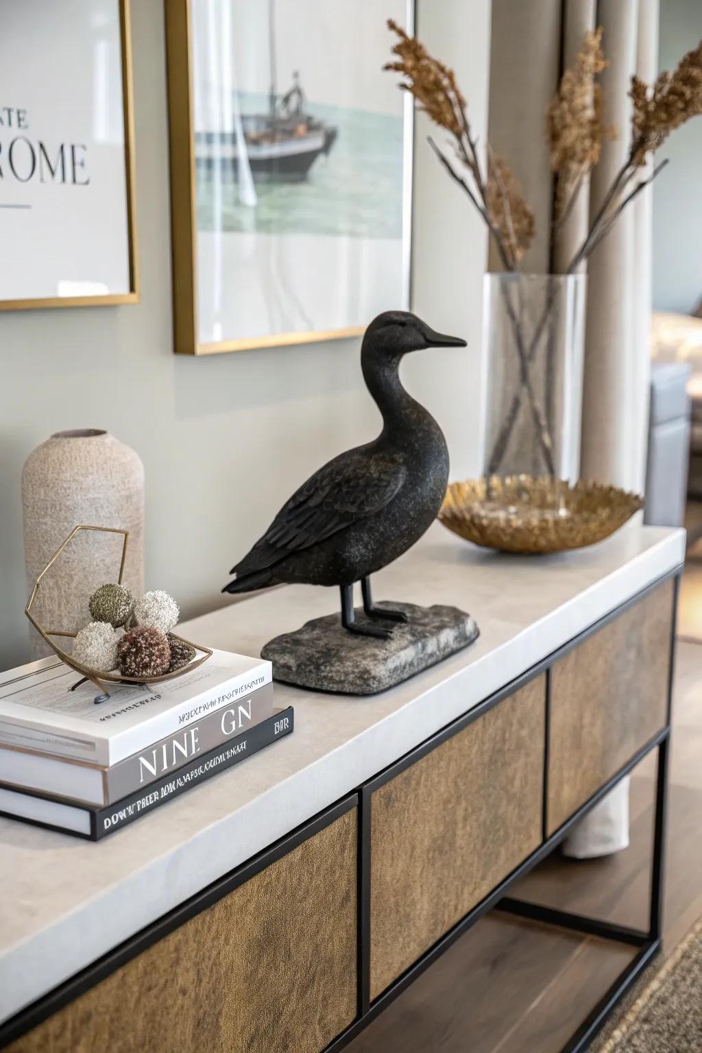 A dusky mallard upon a bedrock base, ideal for contemporary decorating.