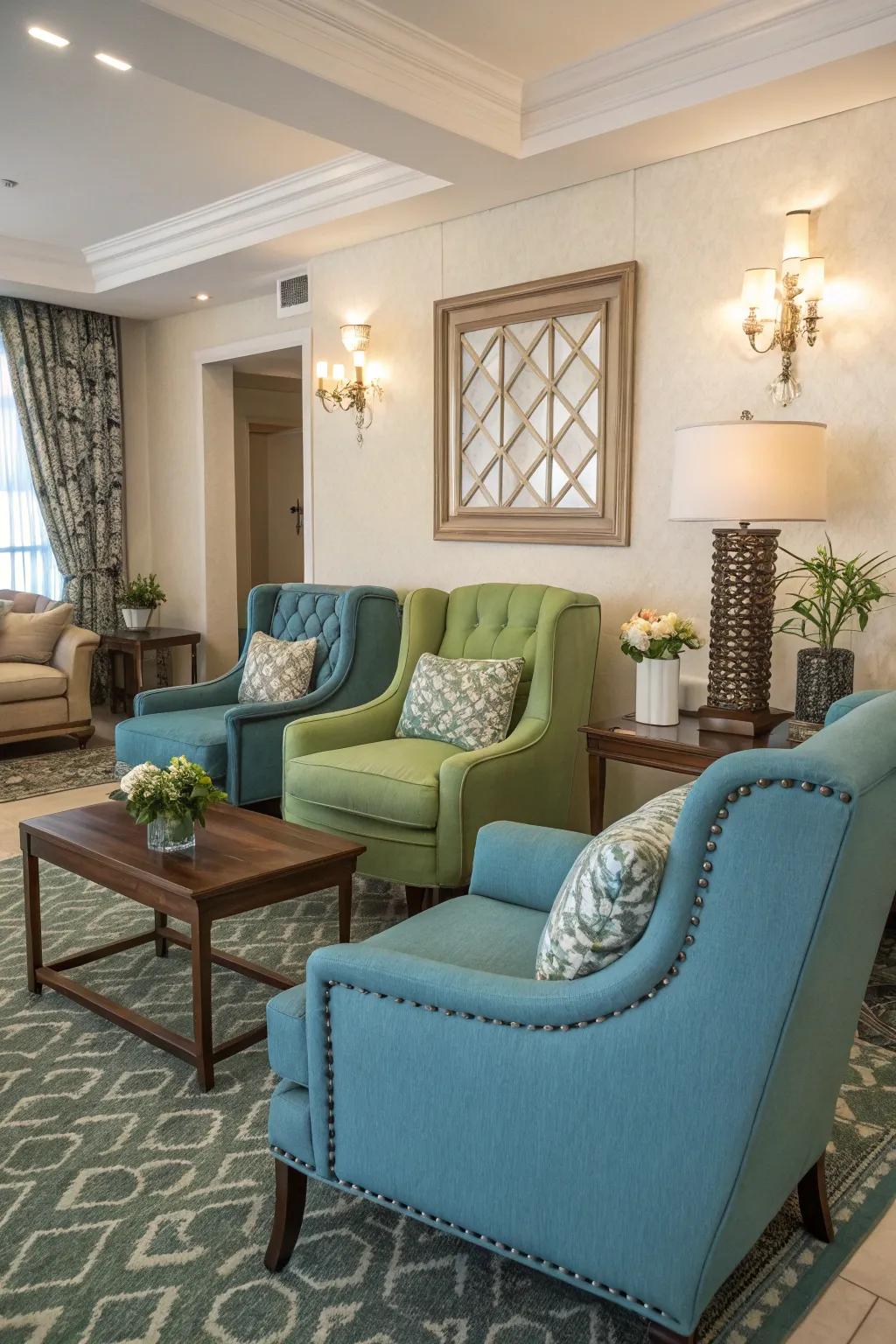 Feature seating provides extra seating and a splash of color.