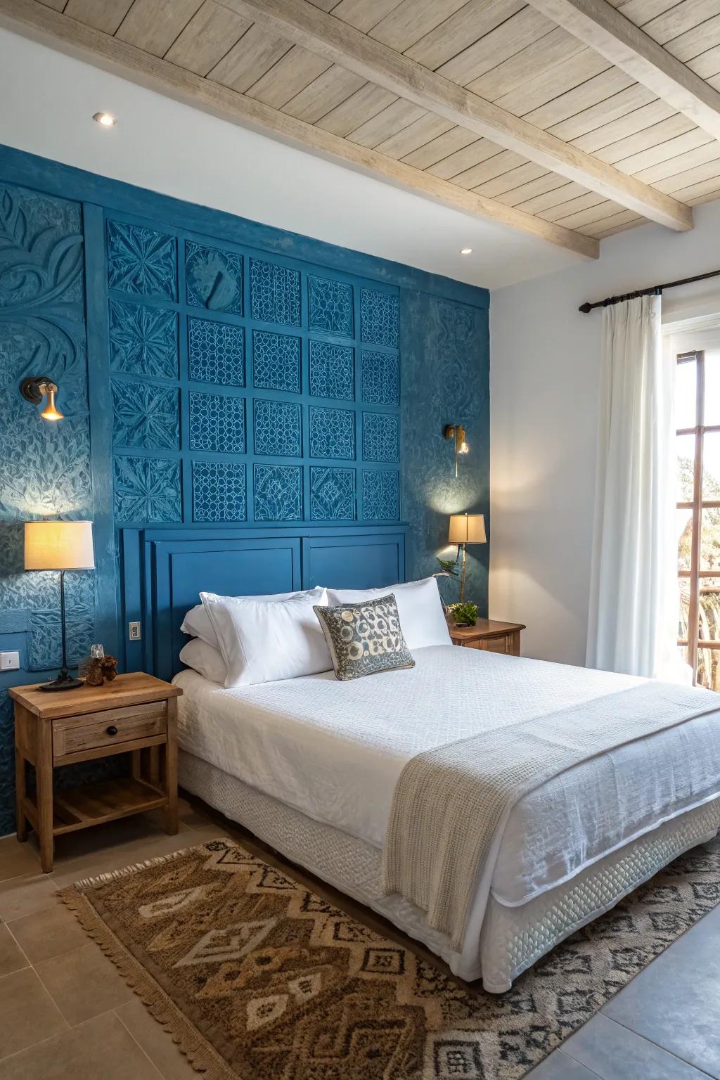 An azure feature wall introduces a prominent point of interest.