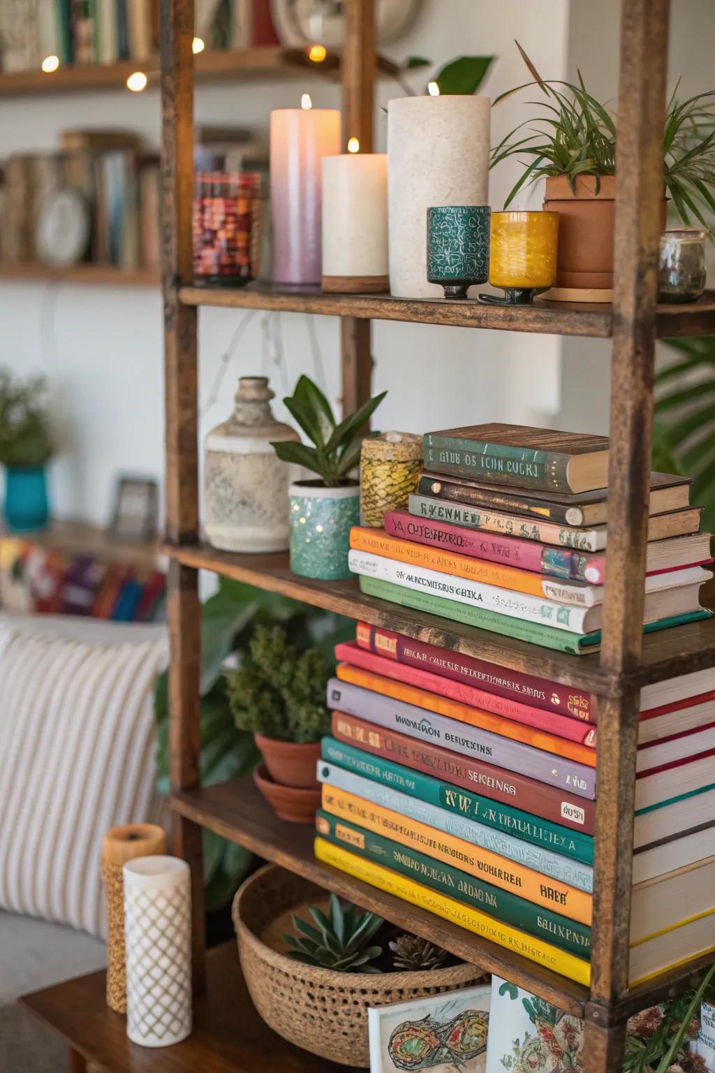 Books add texture and color to your shelves.