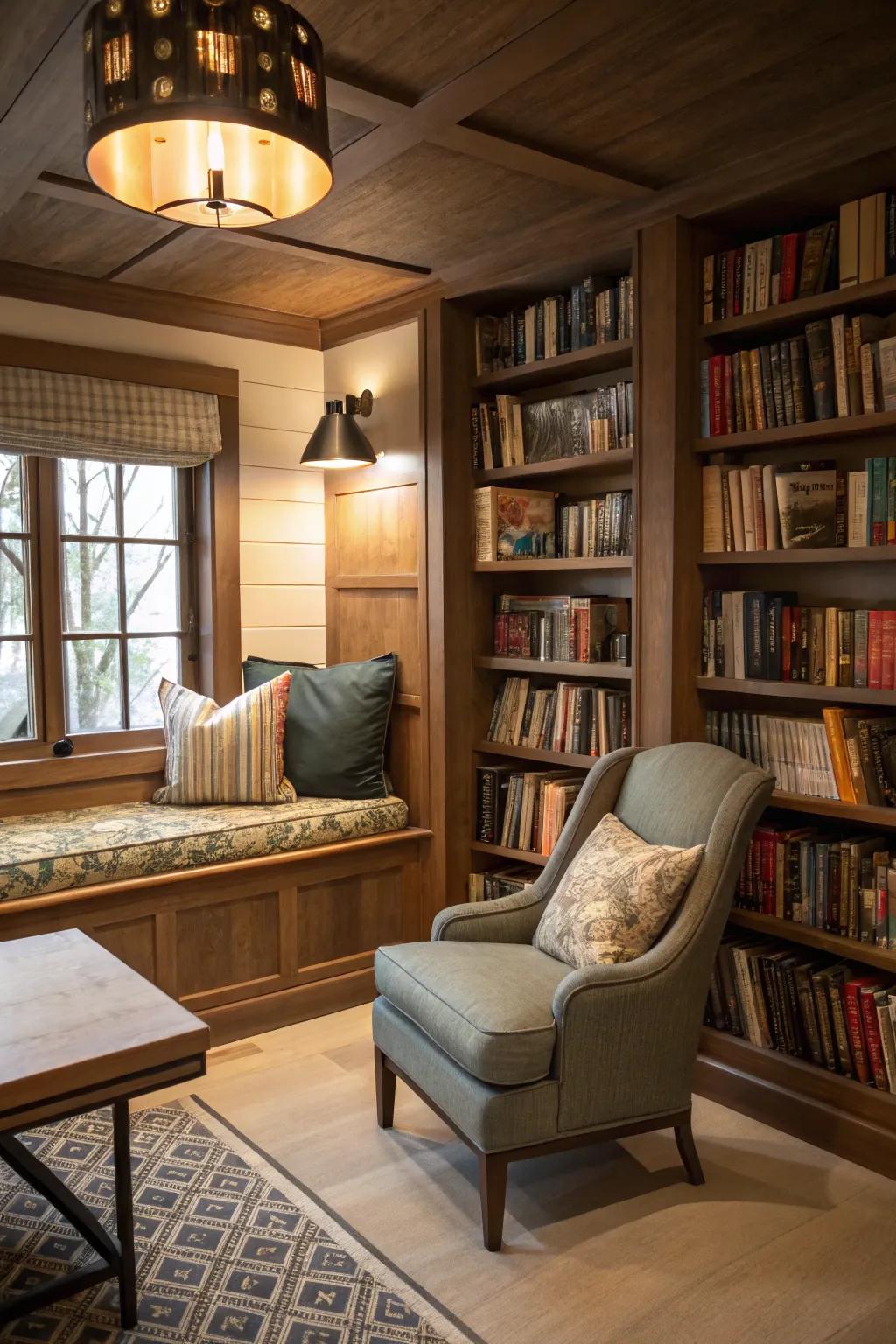 A comfortable reading nook incorporated with your book wall.