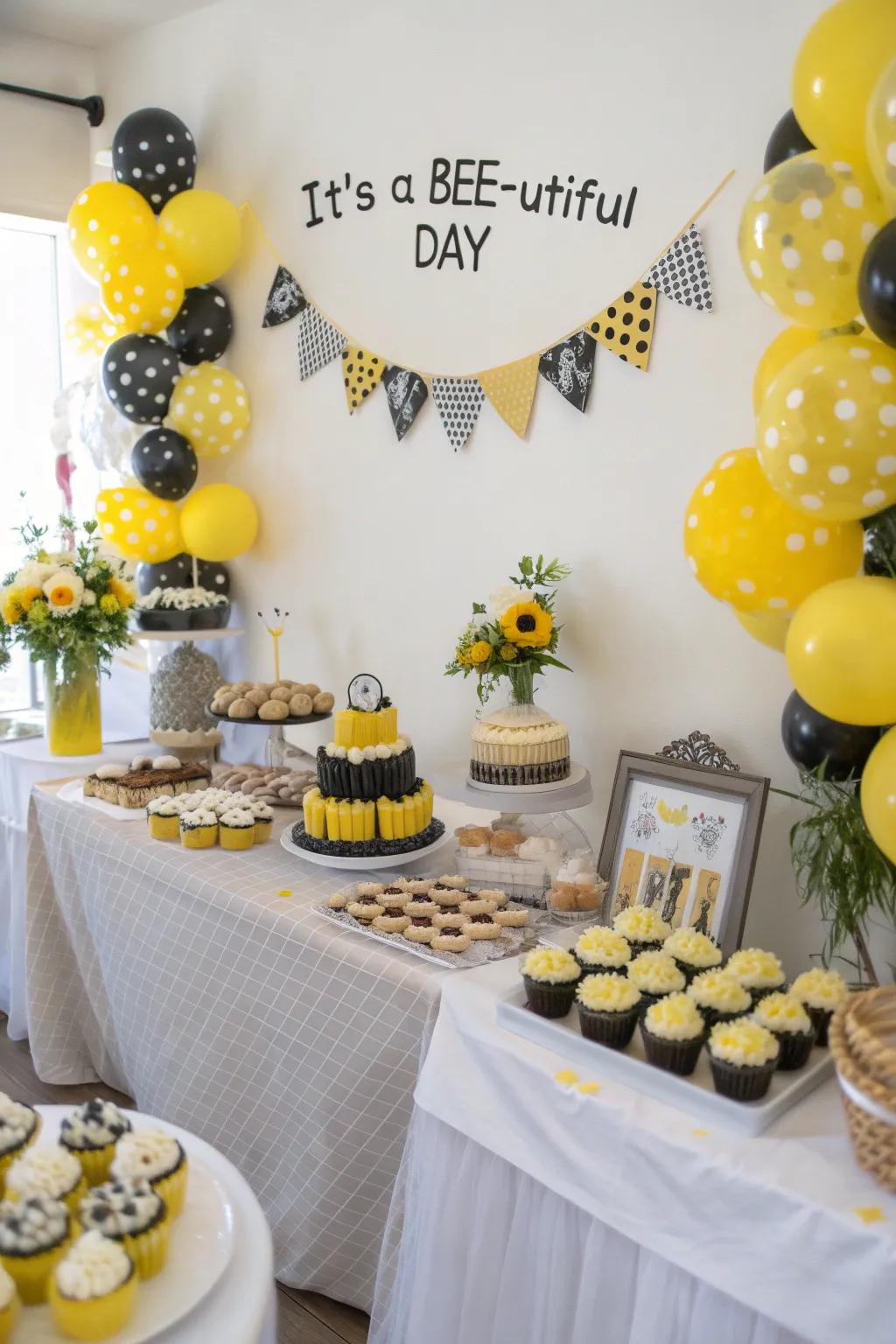 A honeybee-inspired baby shower buzzing with charming decor and delicious treats