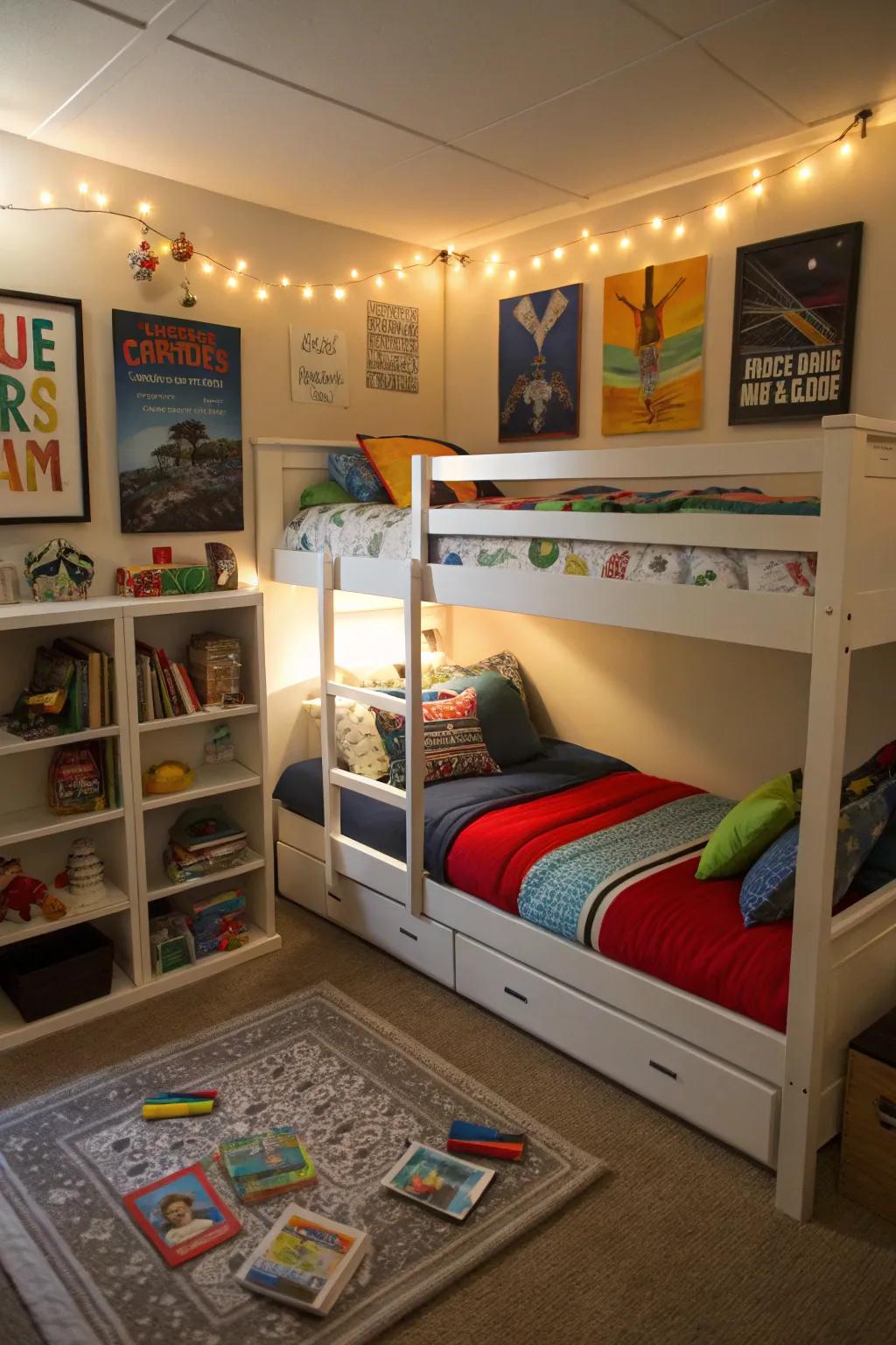 Under-bed lighting adds ambiance and practicality.