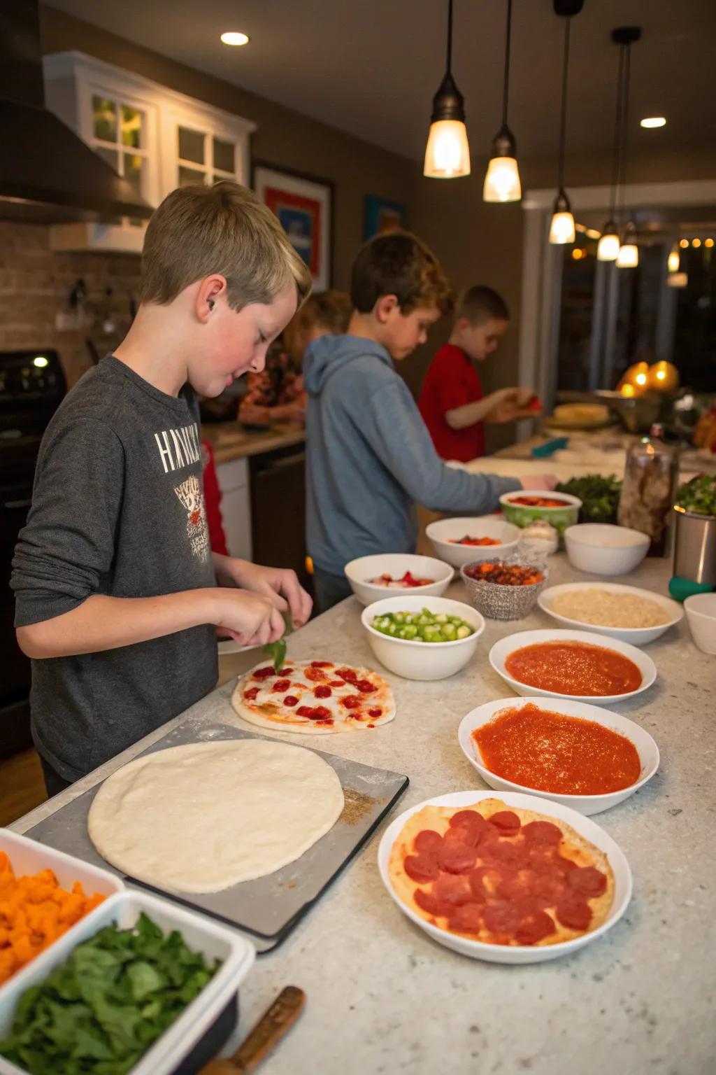 For a delicious sleepover meal, create individual pizzas.
