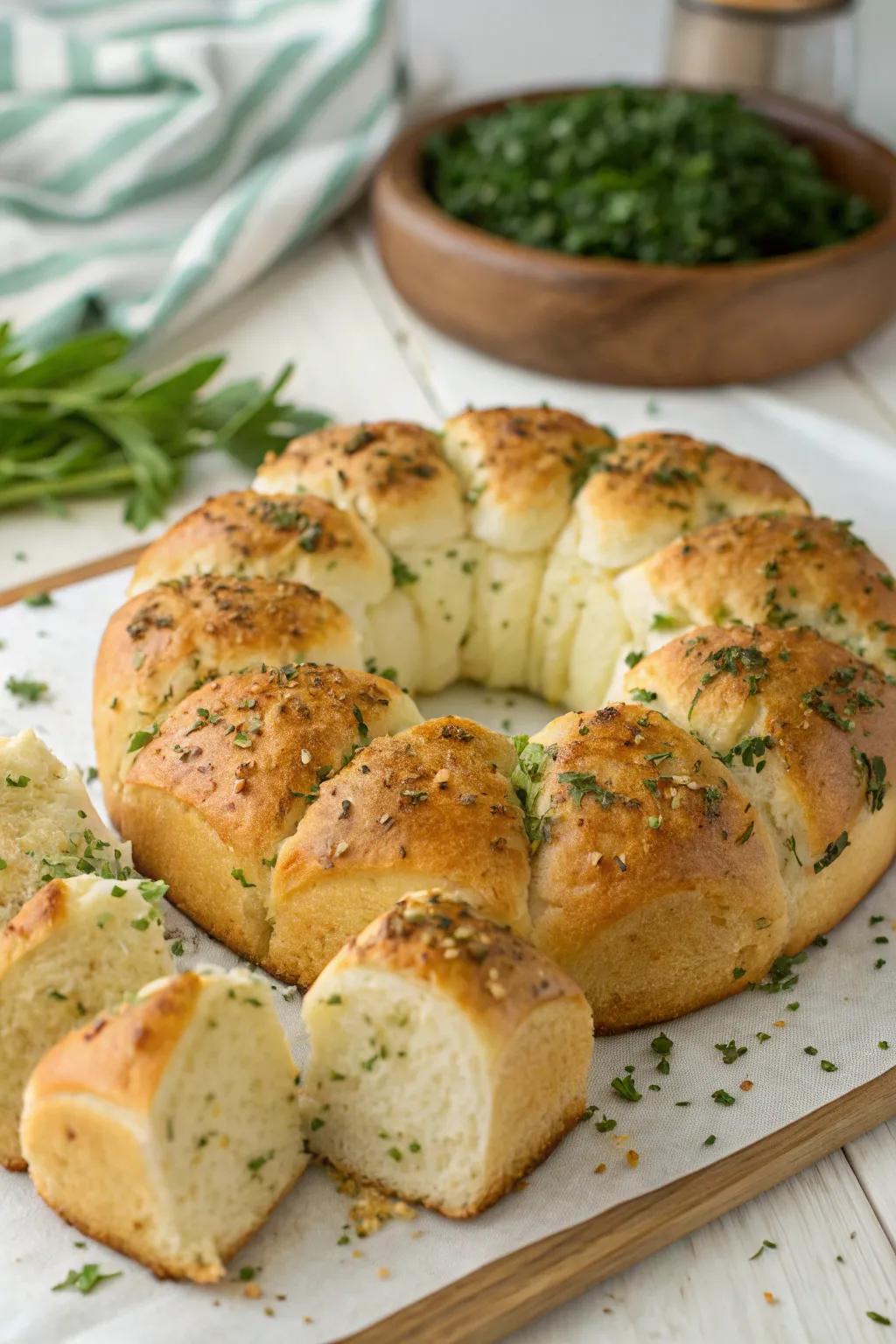 Pull-apart garlic bread, inviting and perfect for sharing unforgettable moments.