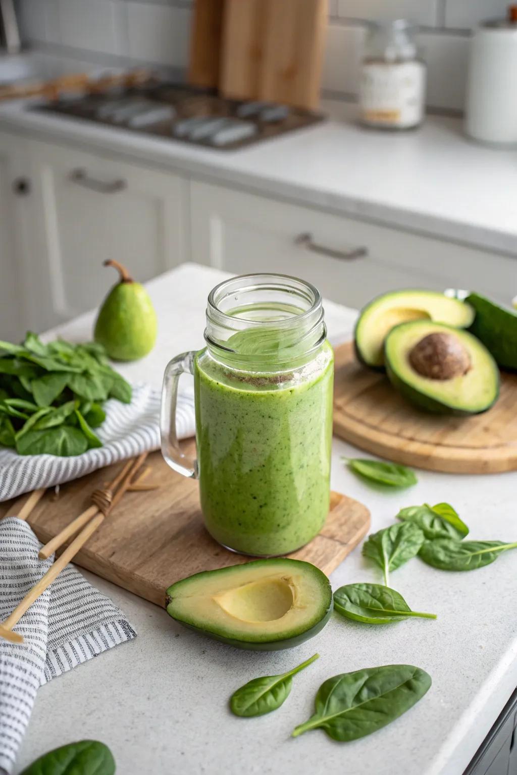 A creamy avocado and spinach smoothie, perfect for a healthy start.