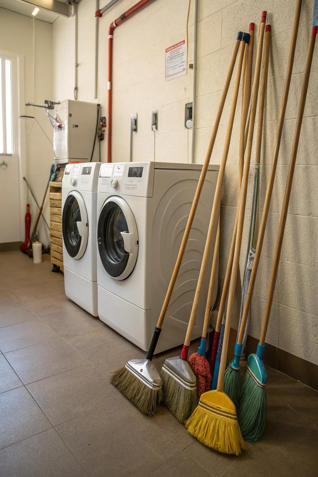 Integrate broom storage seamlessly into your laundry room.