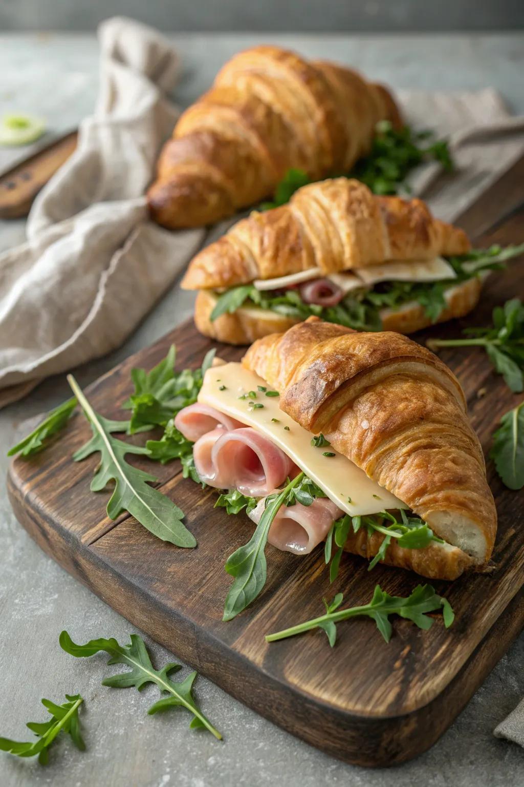Decadent crescent sandwiches suitable for an extravagant brunch.
