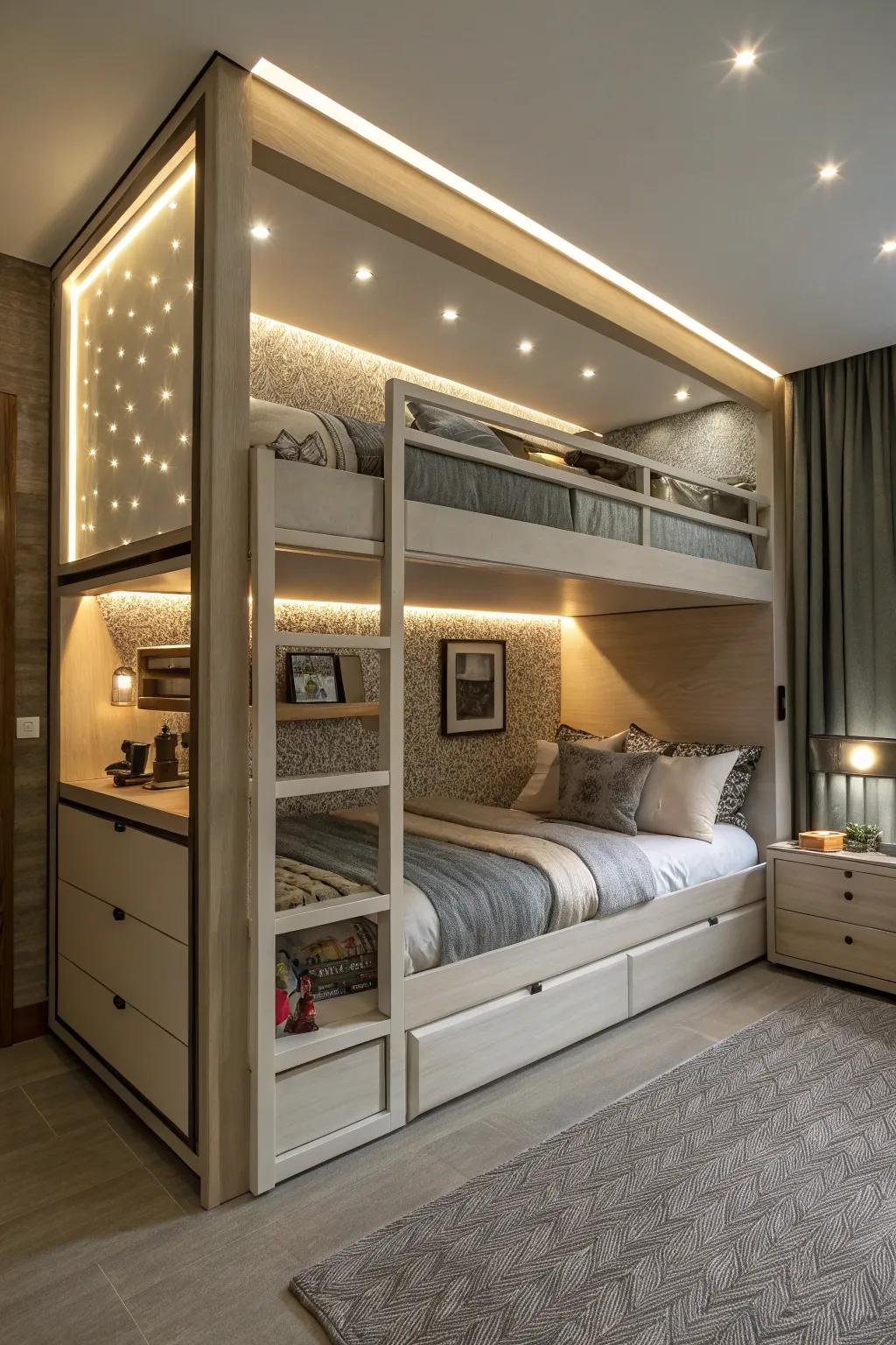 Integrated lighting provides a sleek, bespoke appearance.