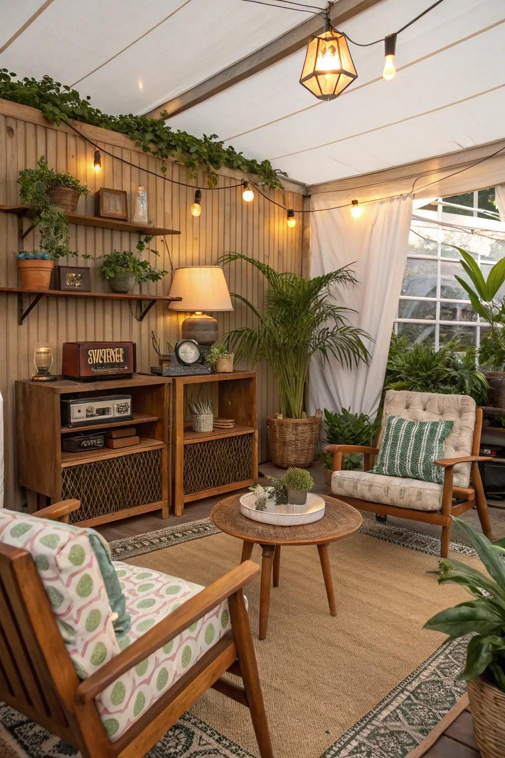 A captivating vintage cabana showcasing sentimental decor.