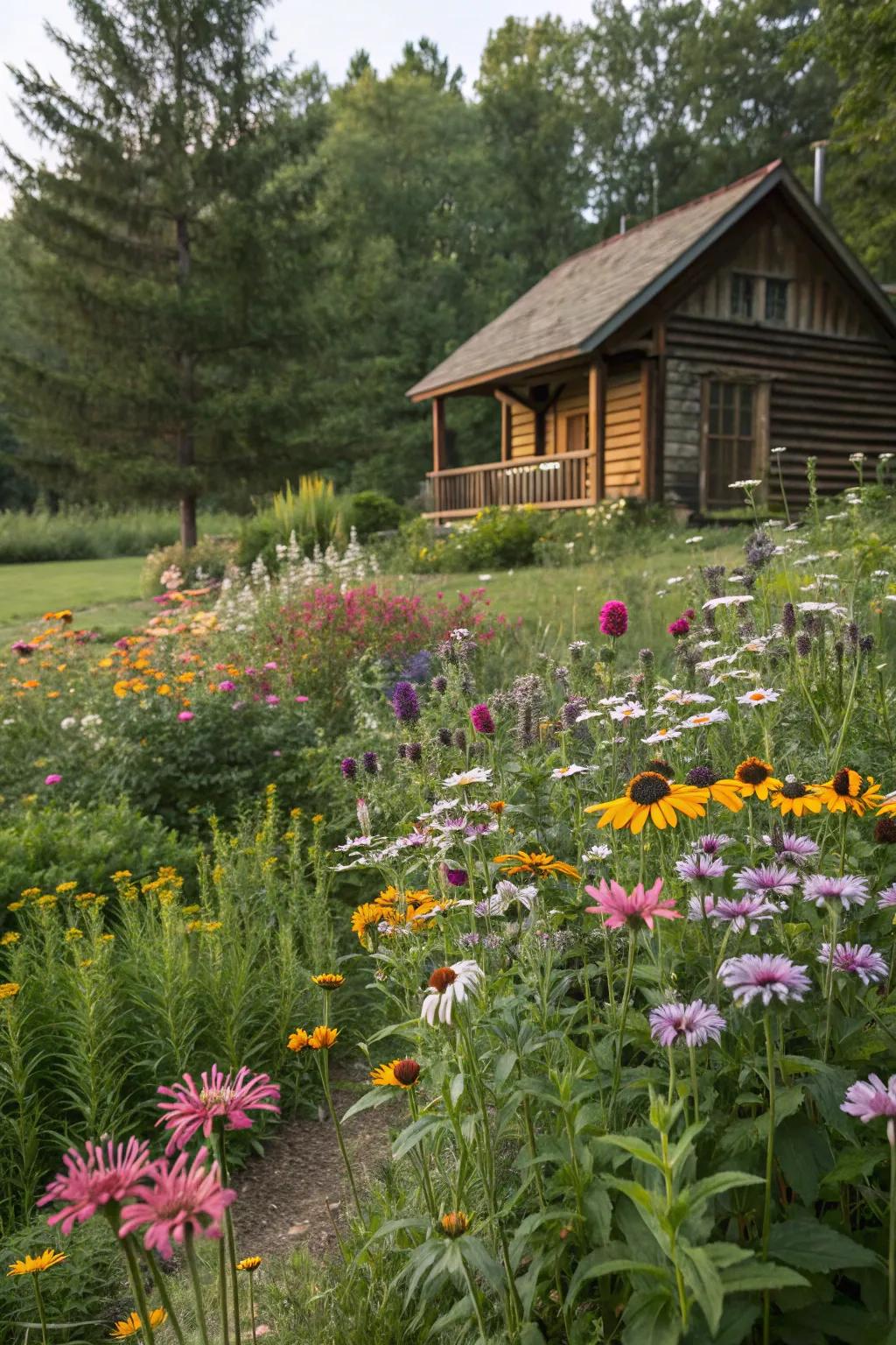 Wildflowers contribute color and support pollinators around your cabin.