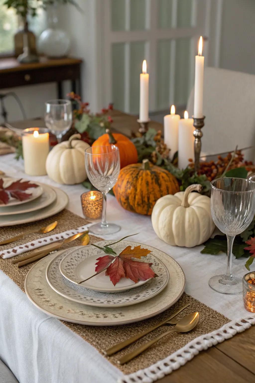 Candles make themed tablescapes more vibrant.