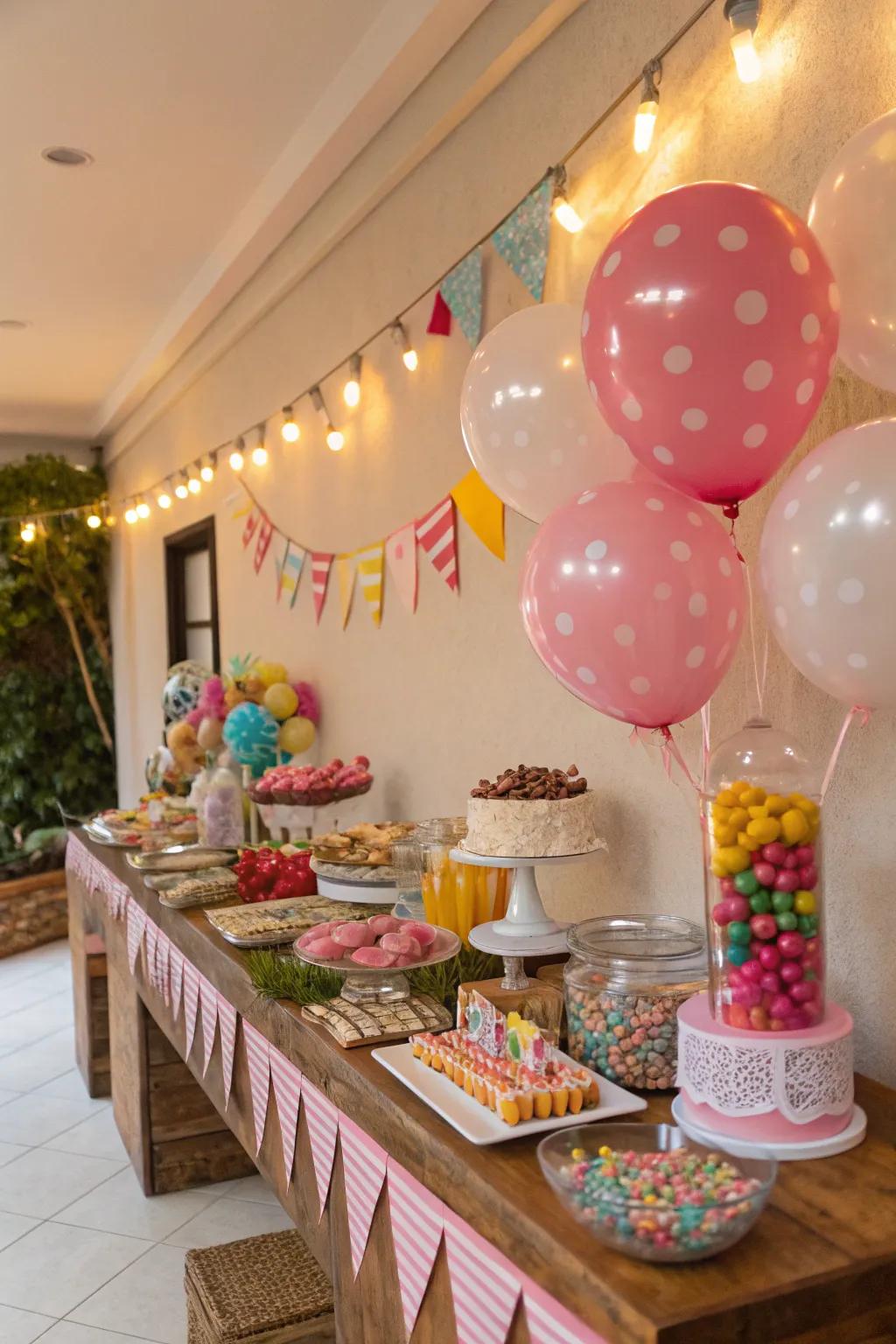 Banners and balloons that add flair to the treat table