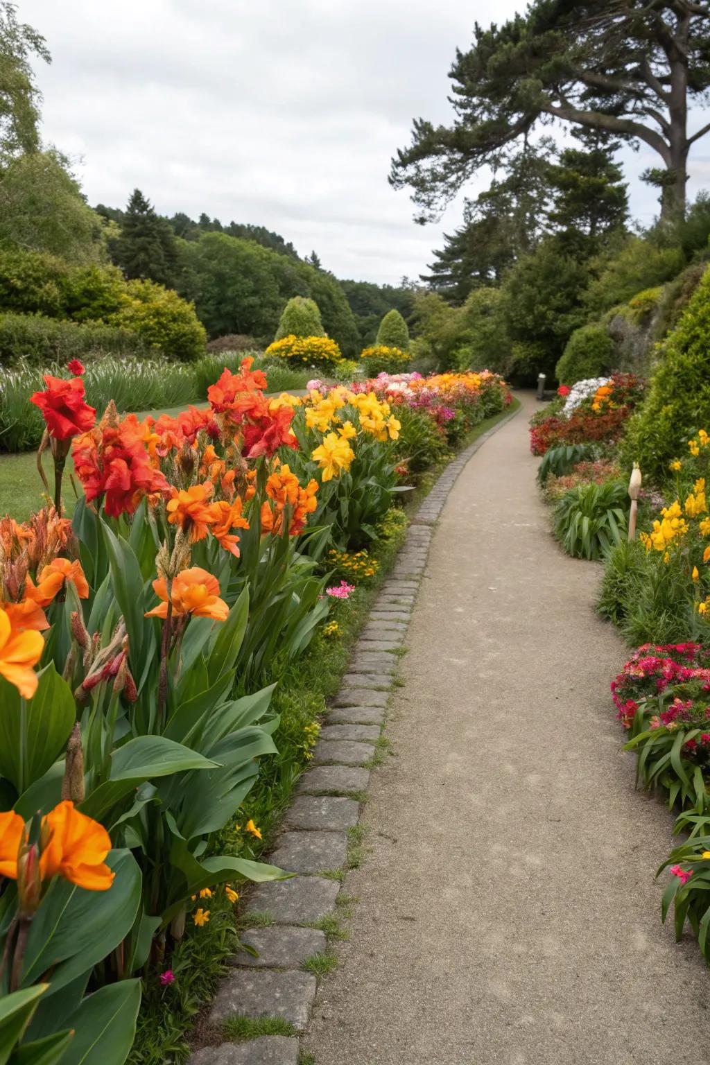 Guide your garden pathways with canna lilies.