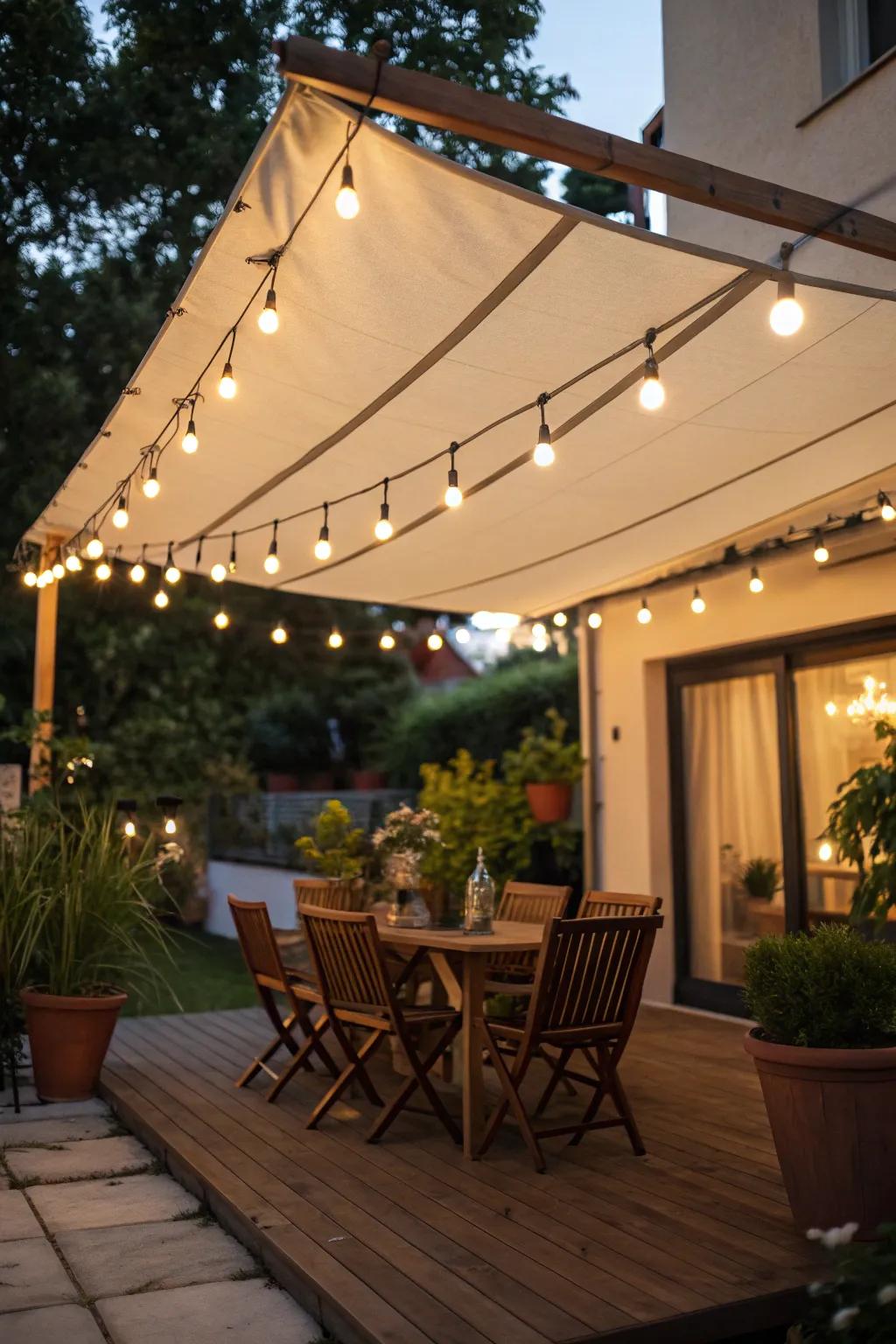 Integrated lighting in fabric overlays sets a peaceful mood.