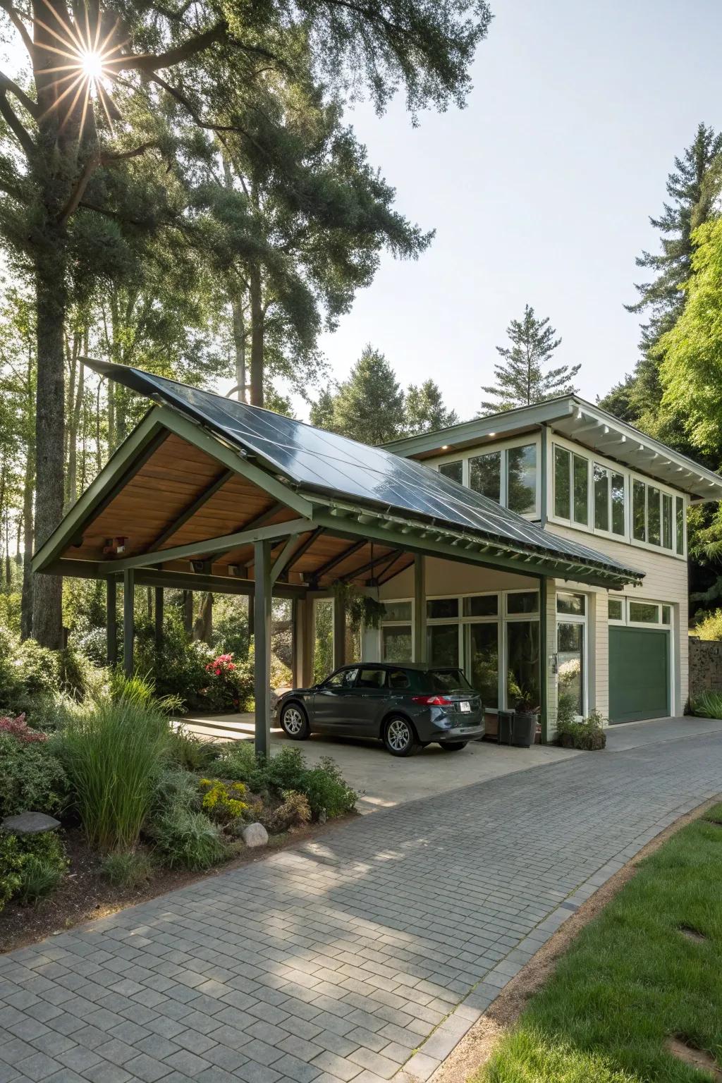 A solar-powered carport featuring cutting-edge energy solutions.
