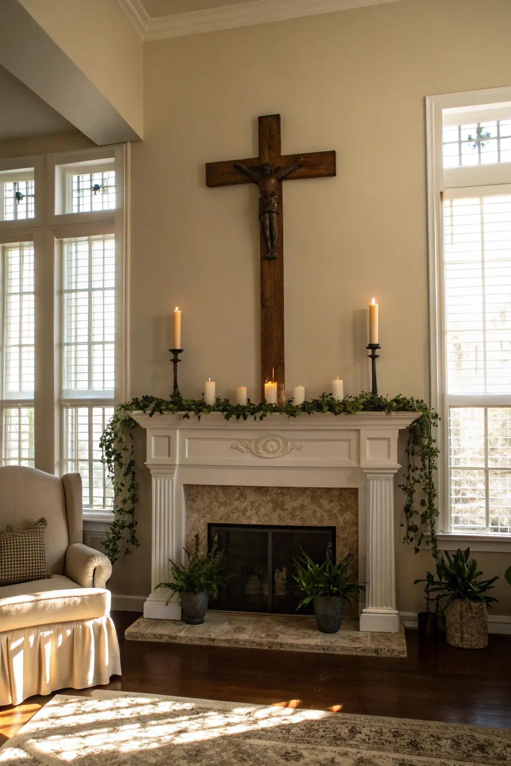 A sacred cross can be a strong focal point in your home's look.