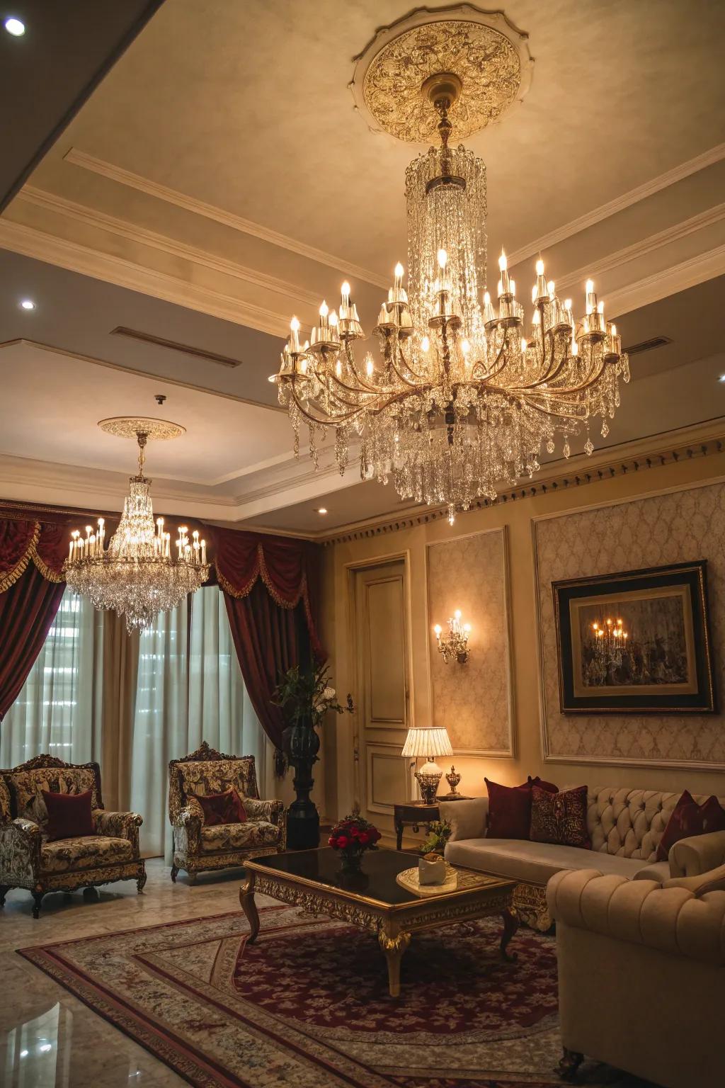 Assert a striking declaration through a captivating chandelier, commanding attention as your ceiling's pièce de résistance.