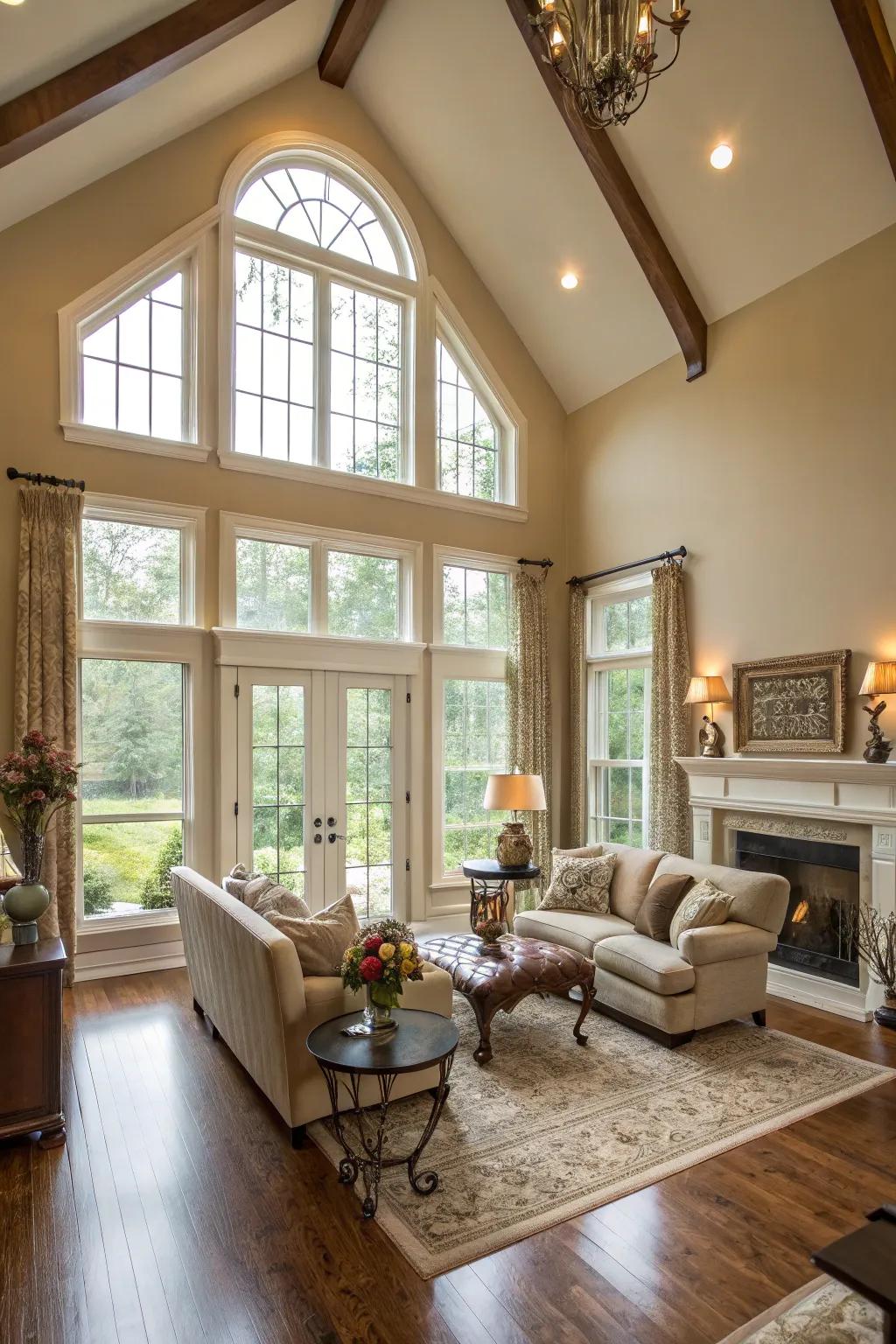 Vaulted ceilings impart a sense of space and grandeur.