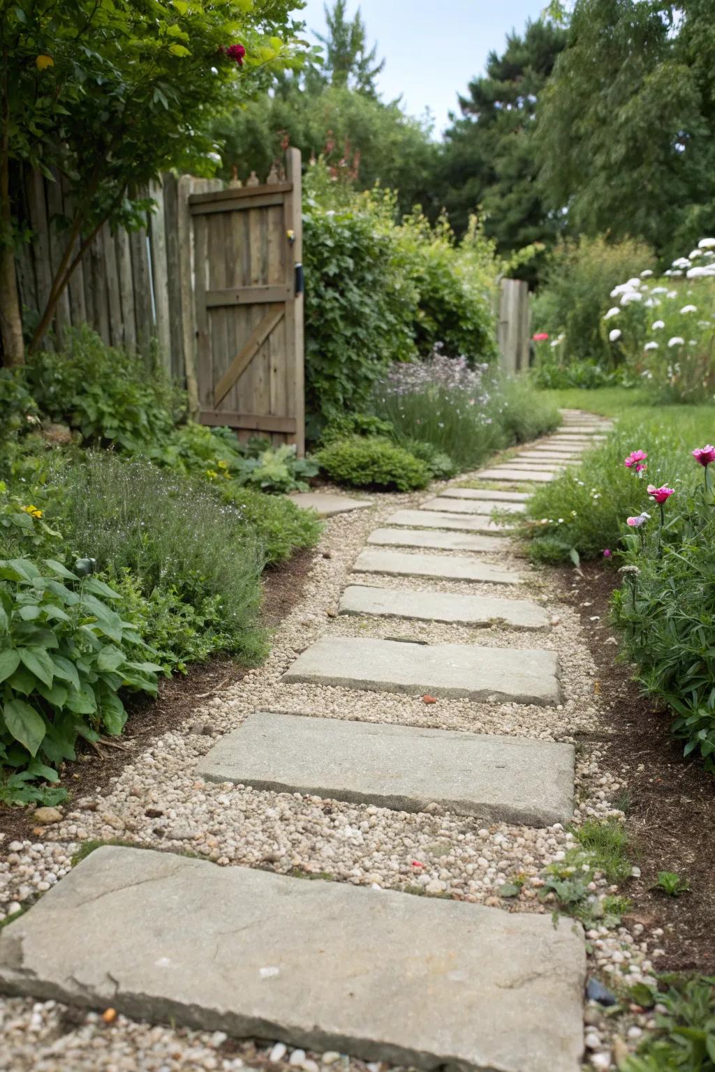 A textured interplay of stone and gravel for an exceptional garden walkway.