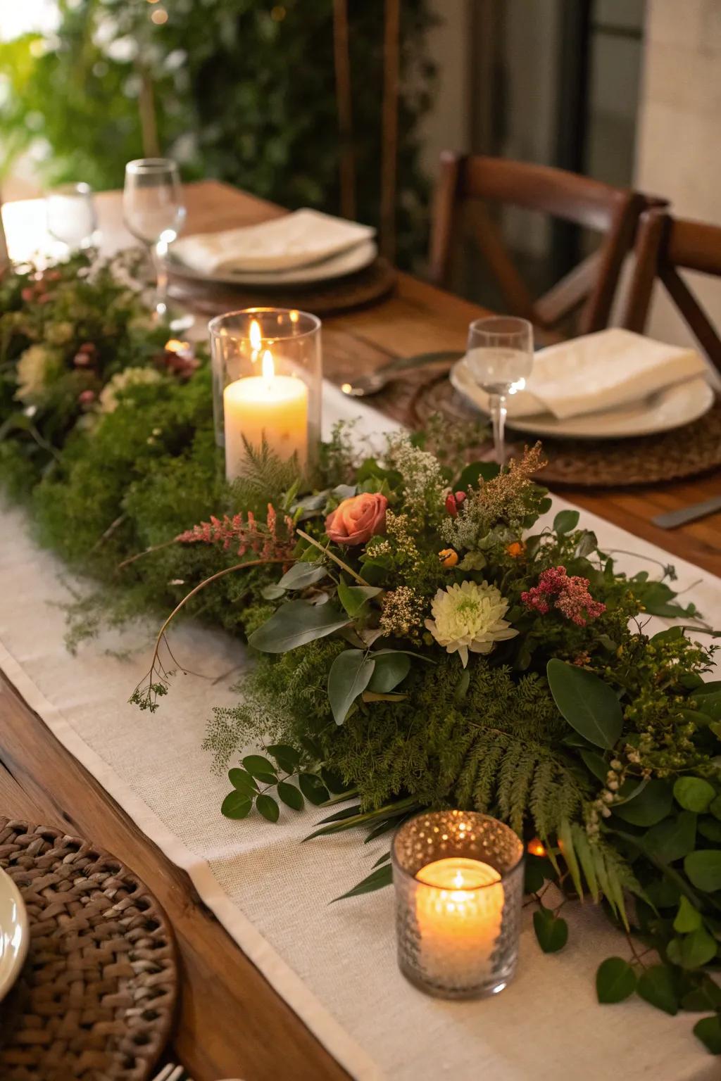 Lively and natural verdure for a centerpiece base.